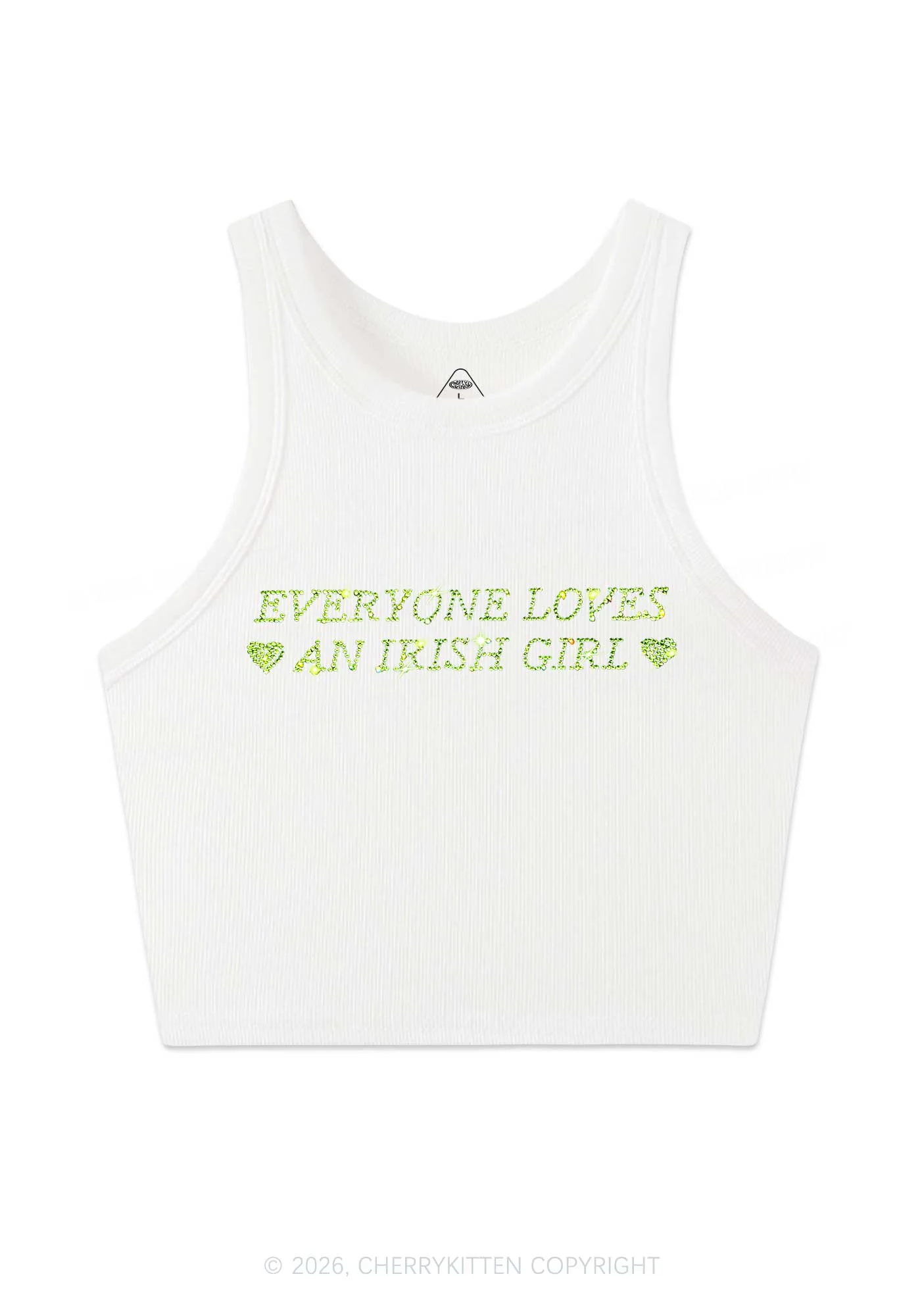 Rhinestone Everyone Loves Irish Girl St Patricks Y2K Crop Tank Top Cherrykitten - Image 4