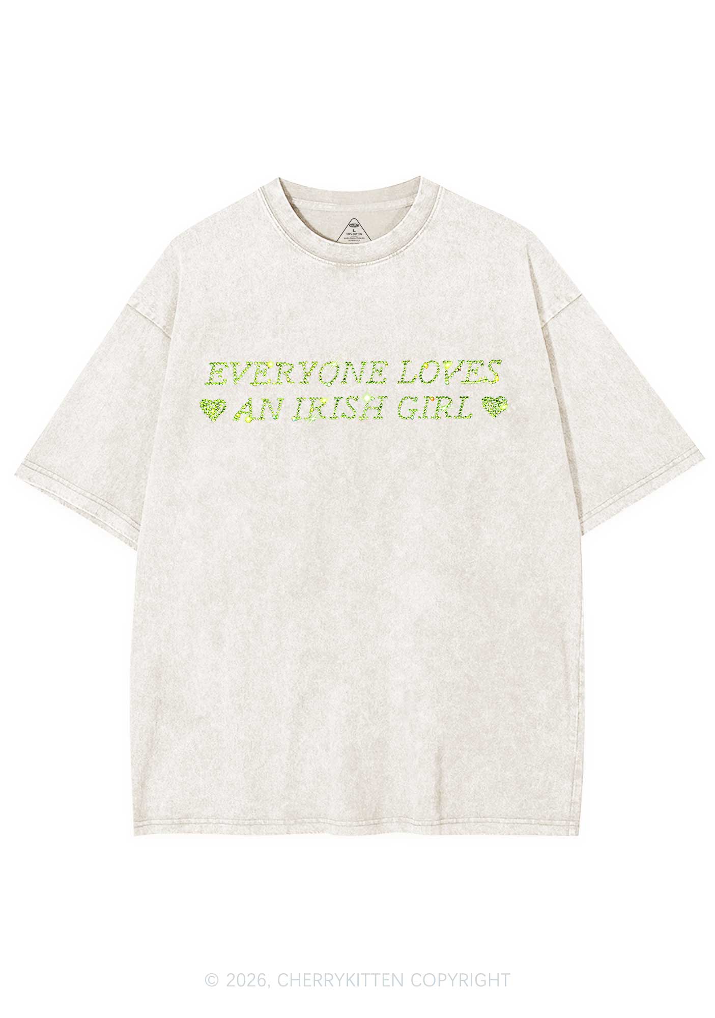 Rhinestone Everyone Loves Irish Girl St Patricks Y2K Shirts Washed Tee Cherrykitten - Image 4