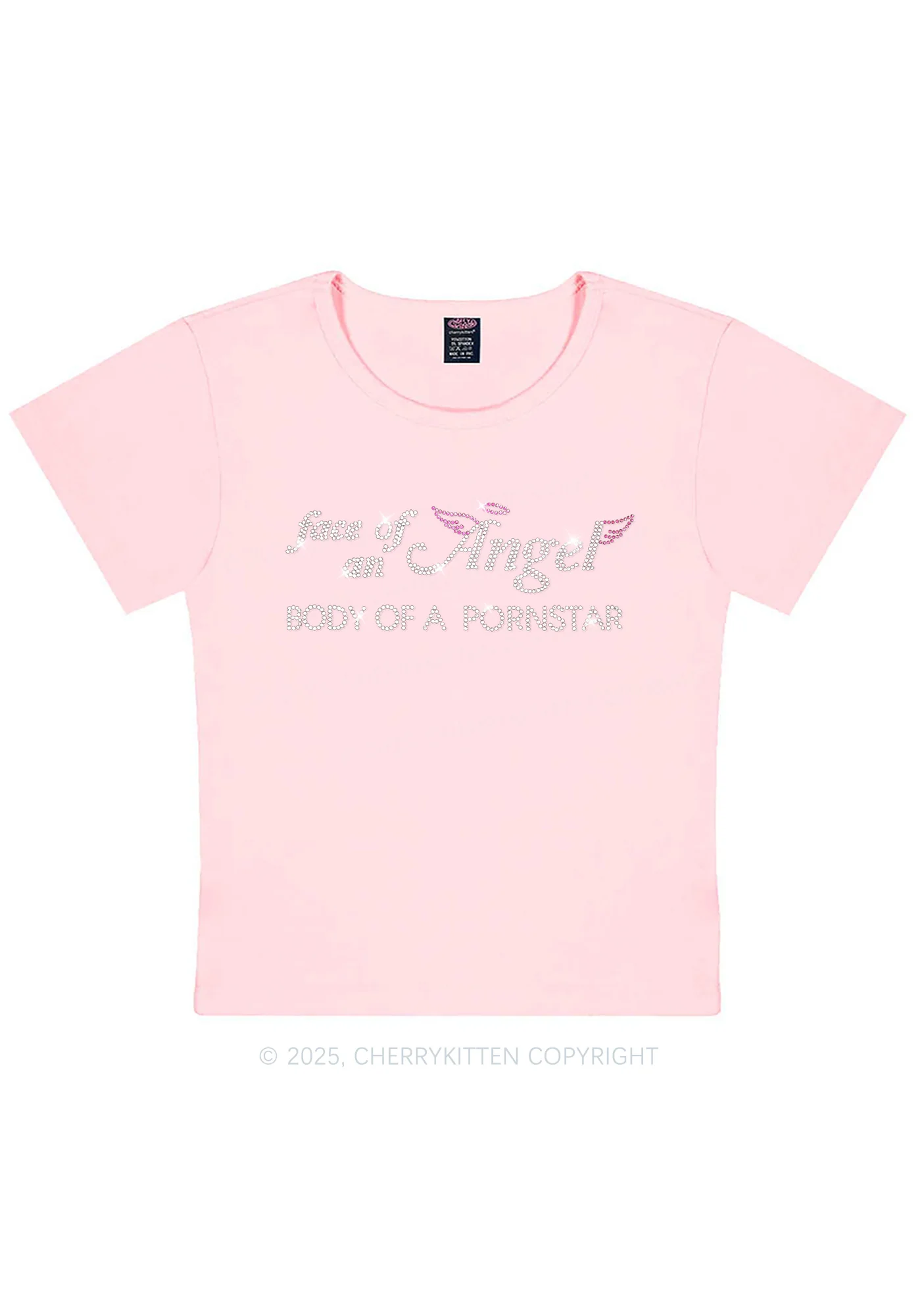 Rhinestone Face Of An Angel Y2K Baby Tee Cherrykitten - Image 11