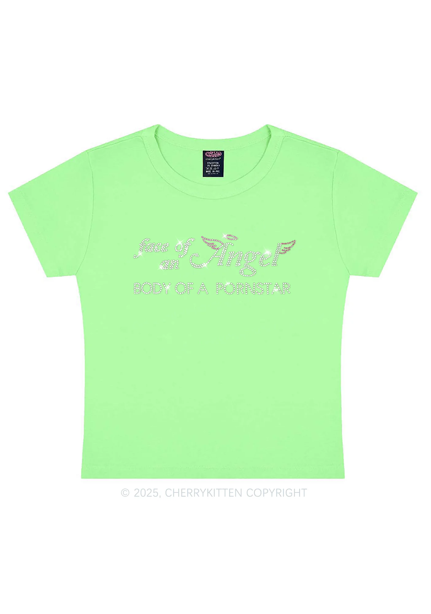 Rhinestone Face Of An Angel Y2K Baby Tee Cherrykitten - Image 12