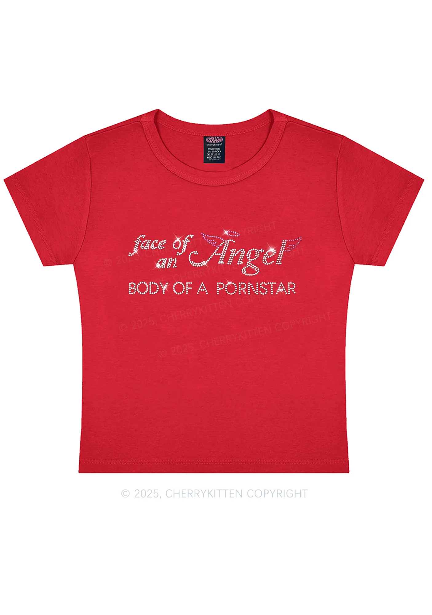 Rhinestone Face Of An Angel Y2K Baby Tee Cherrykitten - Image 4