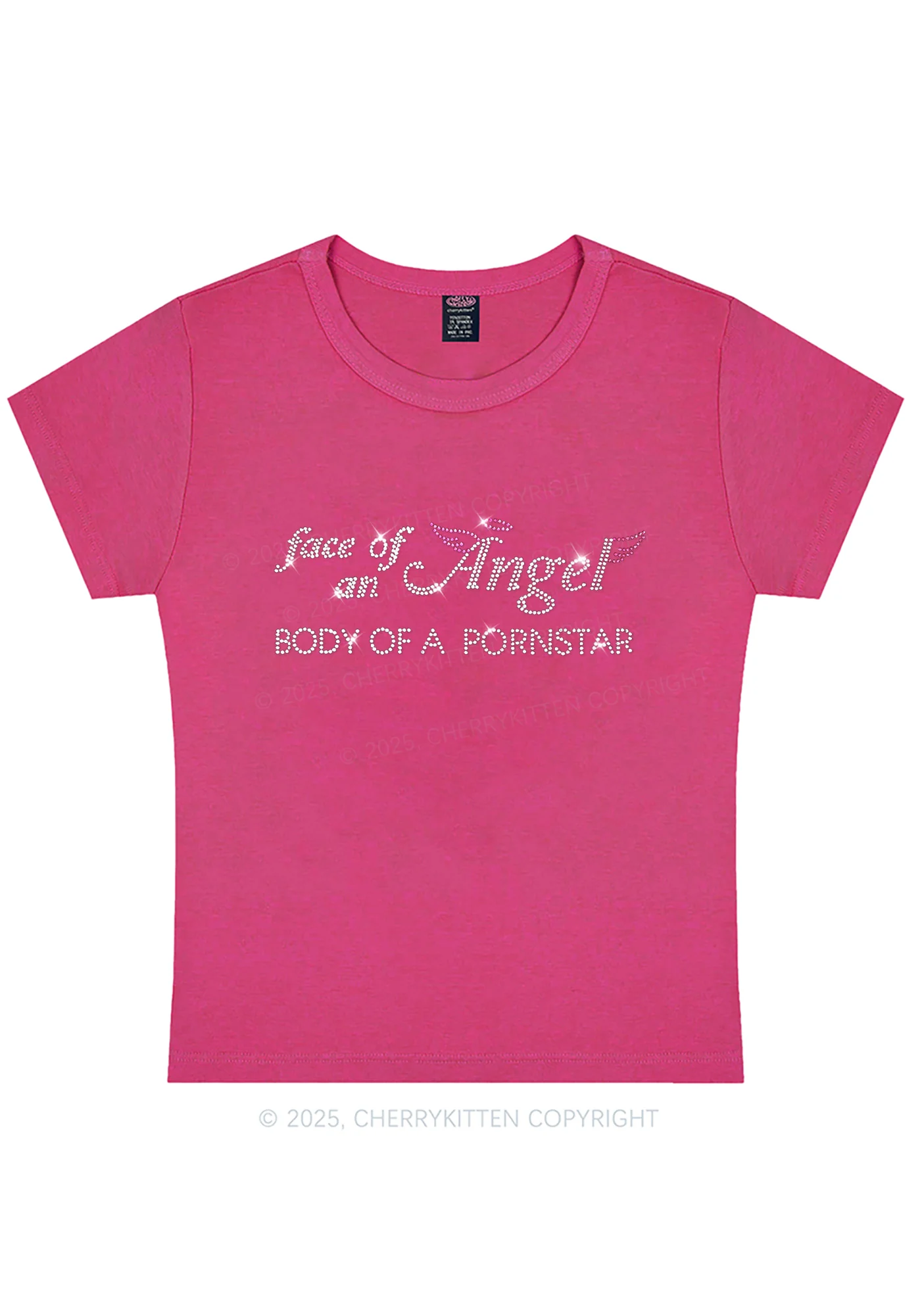 Rhinestone Face Of An Angel Y2K Baby Tee Cherrykitten - Image 5