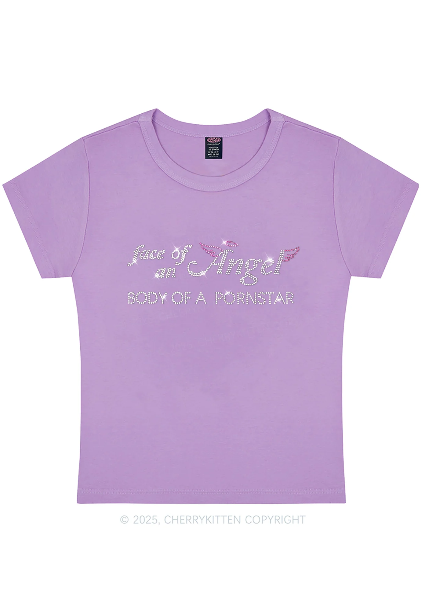Rhinestone Face Of An Angel Y2K Baby Tee Cherrykitten - Image 6