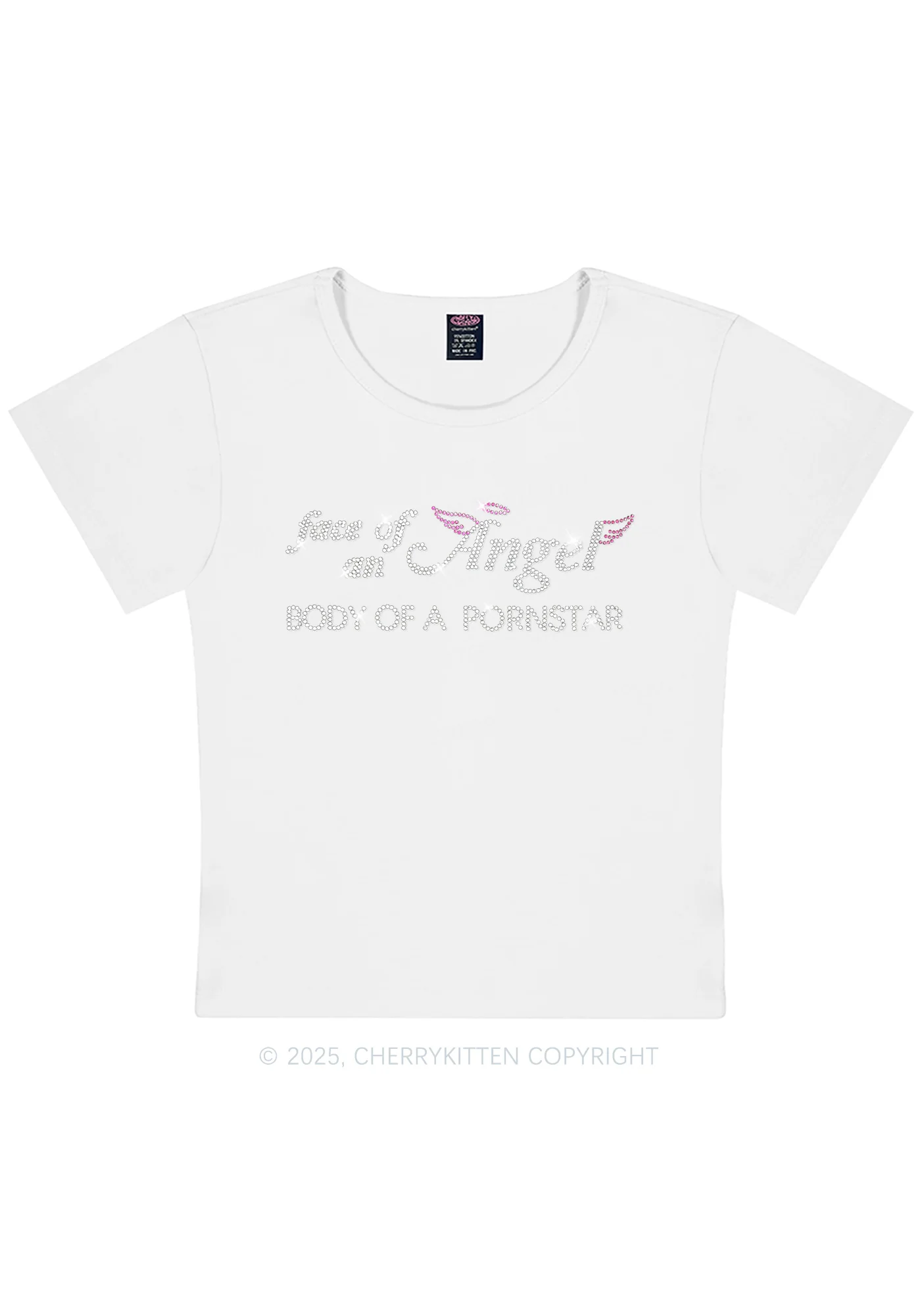 Rhinestone Face Of An Angel Y2K Baby Tee Cherrykitten - Image 7