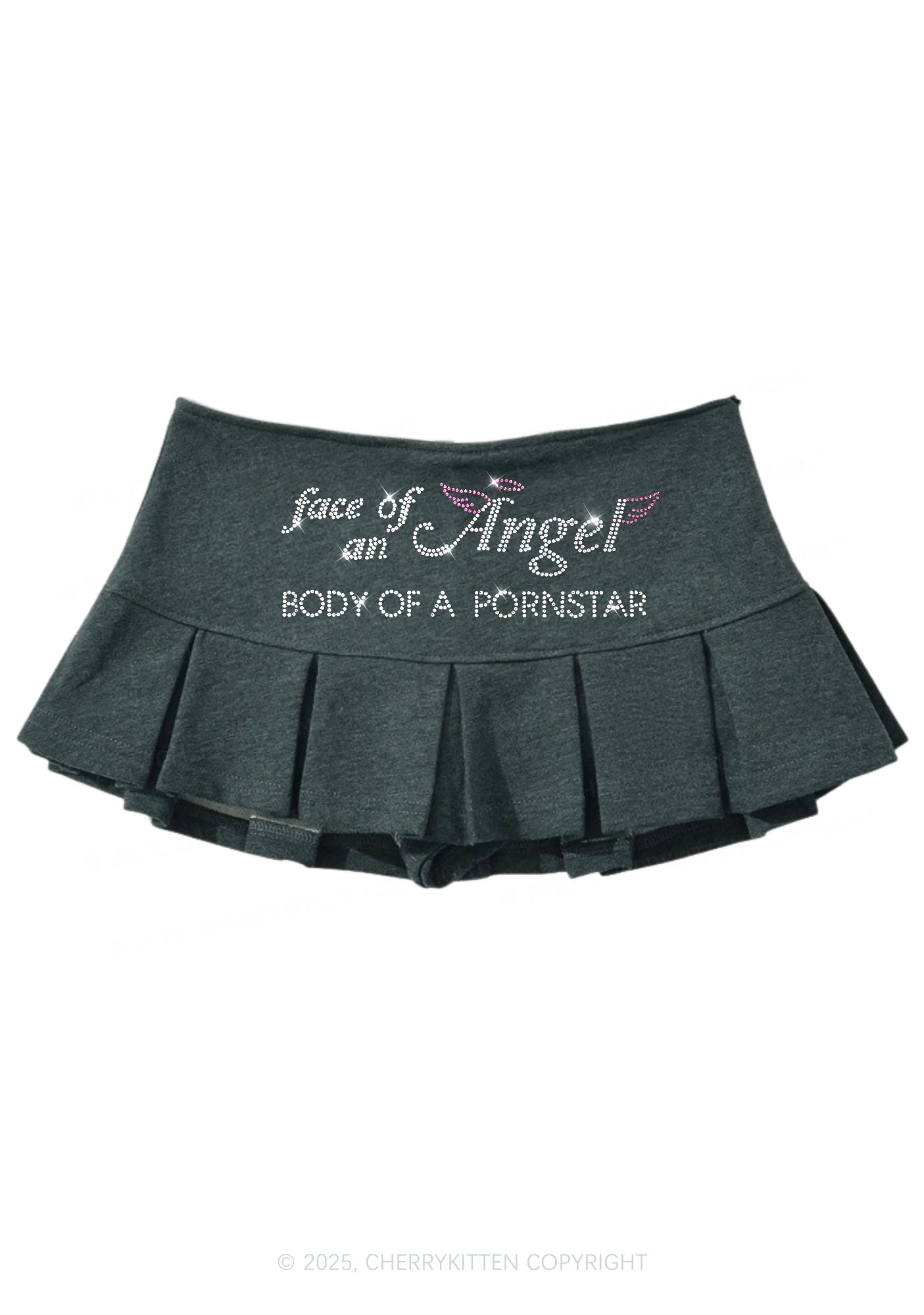Rhinestone Face Of An Angel Y2K Mini Pleated Skirts Cherrykitten - Image 2