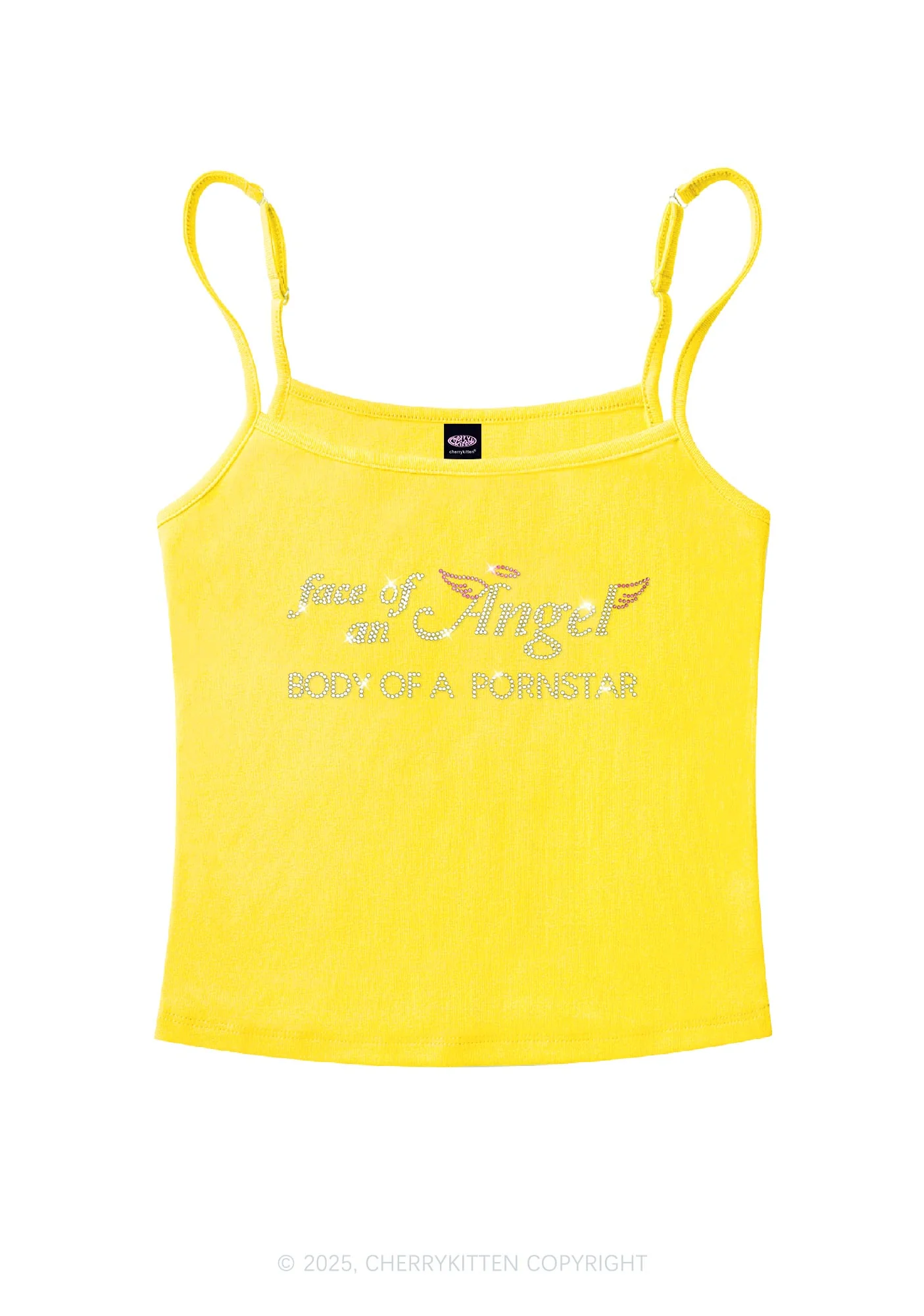 Rhinestone Face Of An Angel Y2K Spaghetti Strap Cami Cherrykitten - Image 4