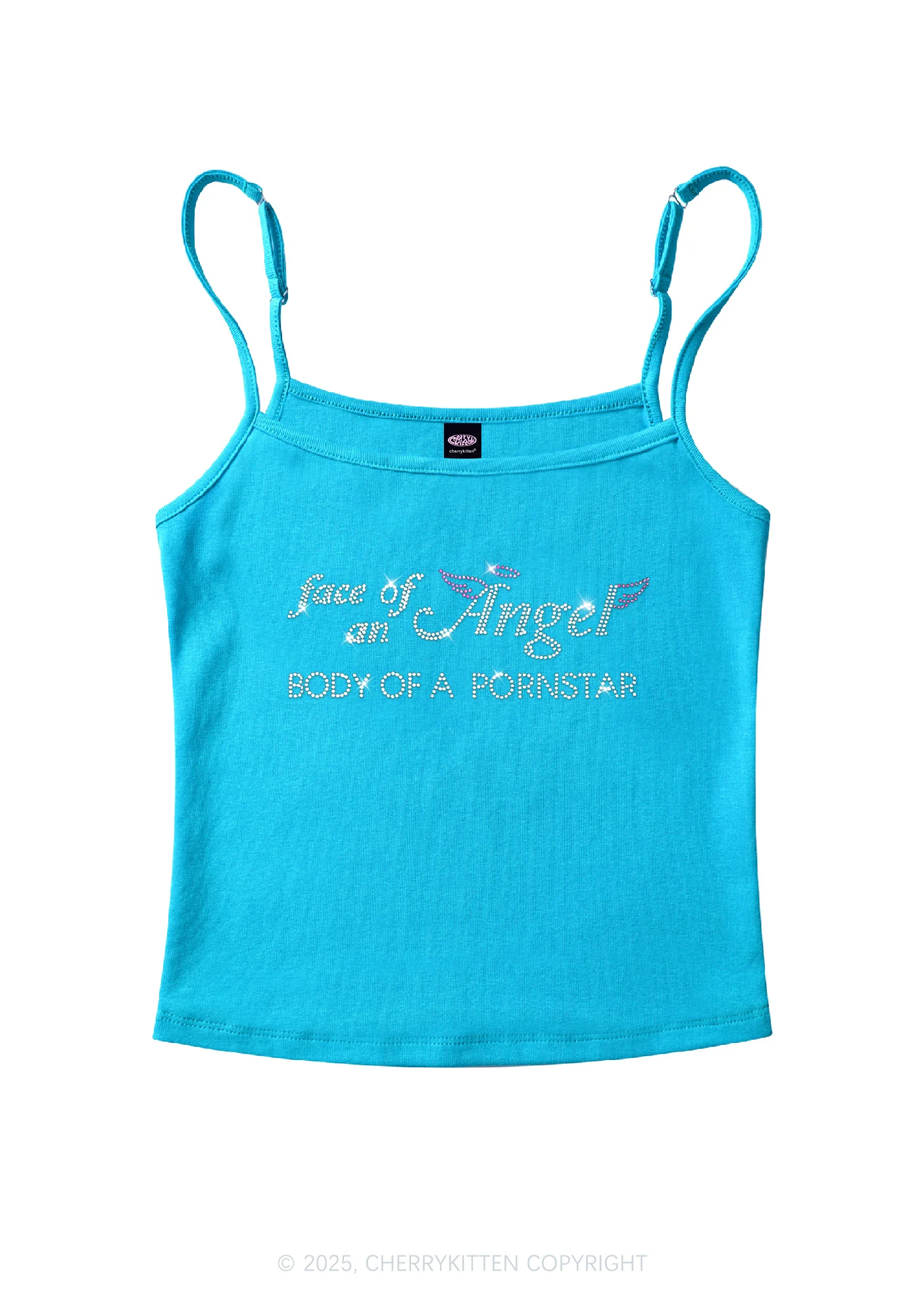 Rhinestone Face Of An Angel Y2K Spaghetti Strap Cami Cherrykitten - Image 6