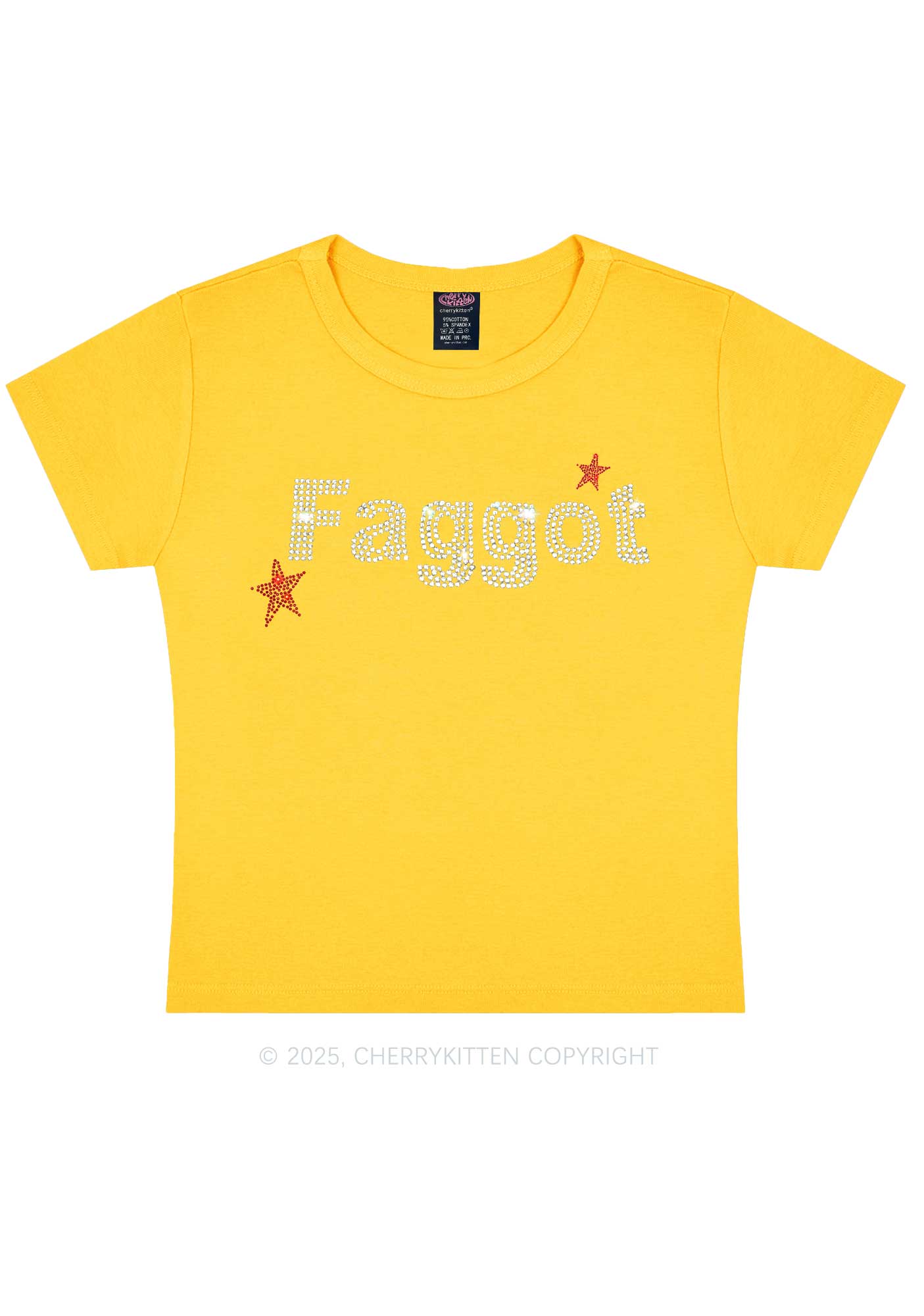 Rhinestone Faggot Pride Y2K Baby Tee Cherrykitten - Image 10