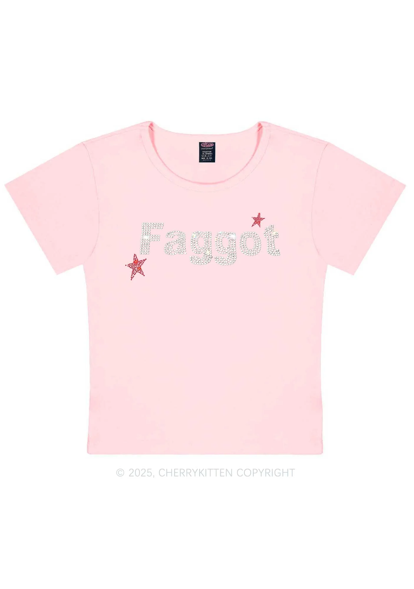 Rhinestone Faggot Pride Y2K Baby Tee Cherrykitten - Image 12