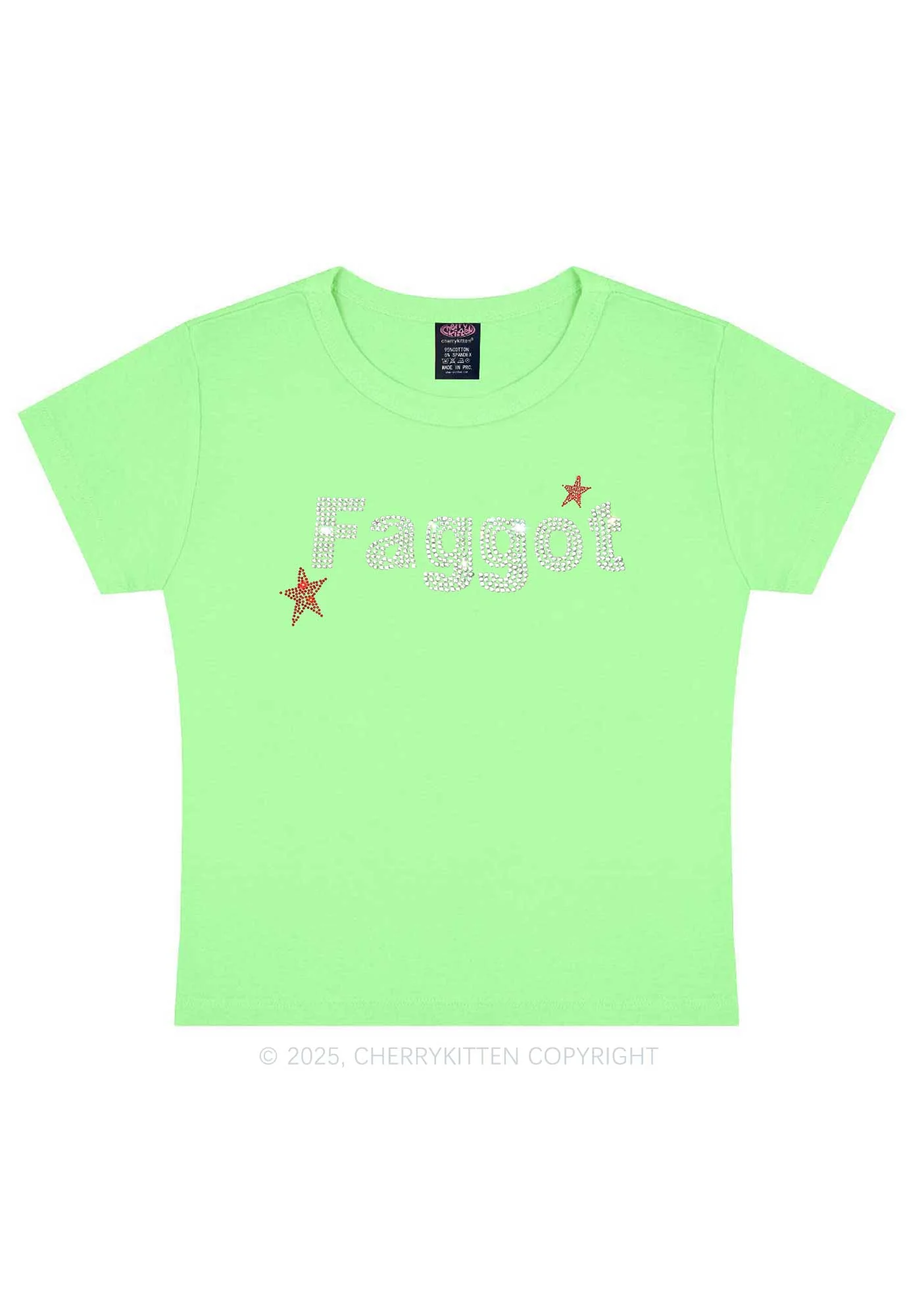 Rhinestone Faggot Pride Y2K Baby Tee Cherrykitten - Image 13