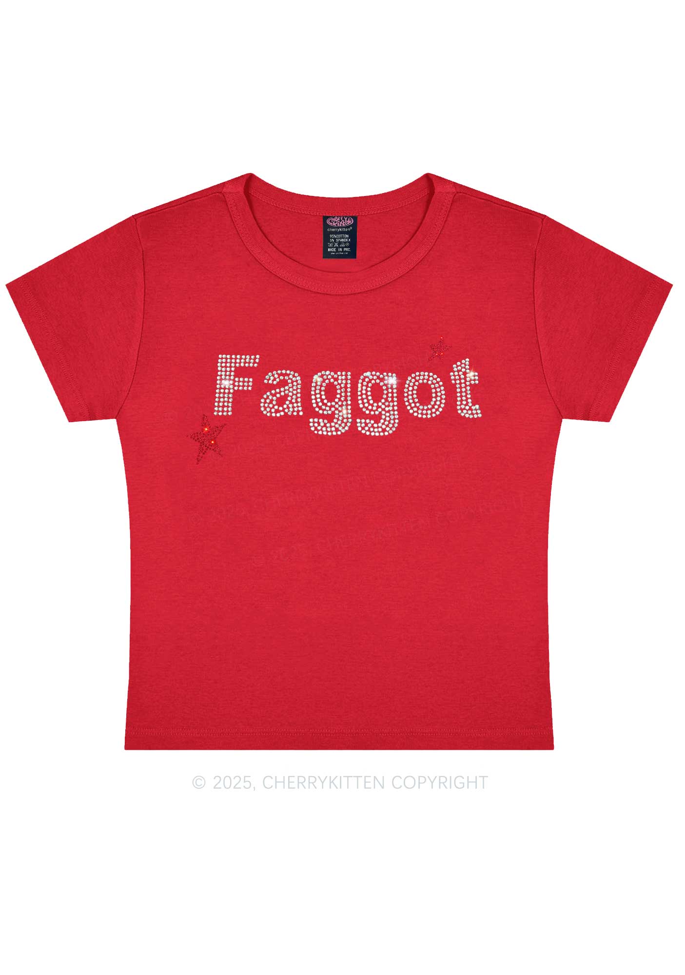 Rhinestone Faggot Pride Y2K Baby Tee Cherrykitten - Image 4