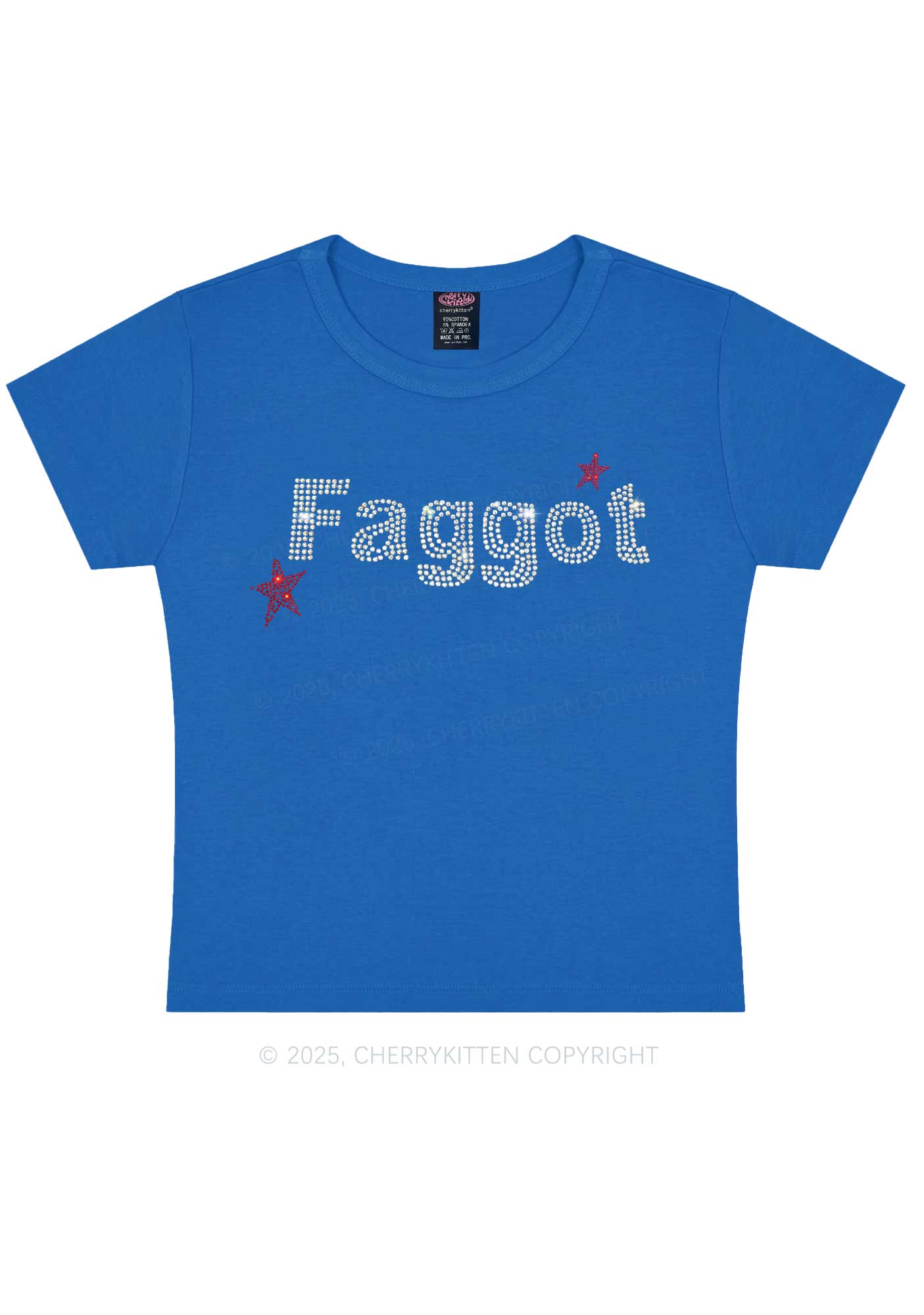 Rhinestone Faggot Pride Y2K Baby Tee Cherrykitten - Image 5