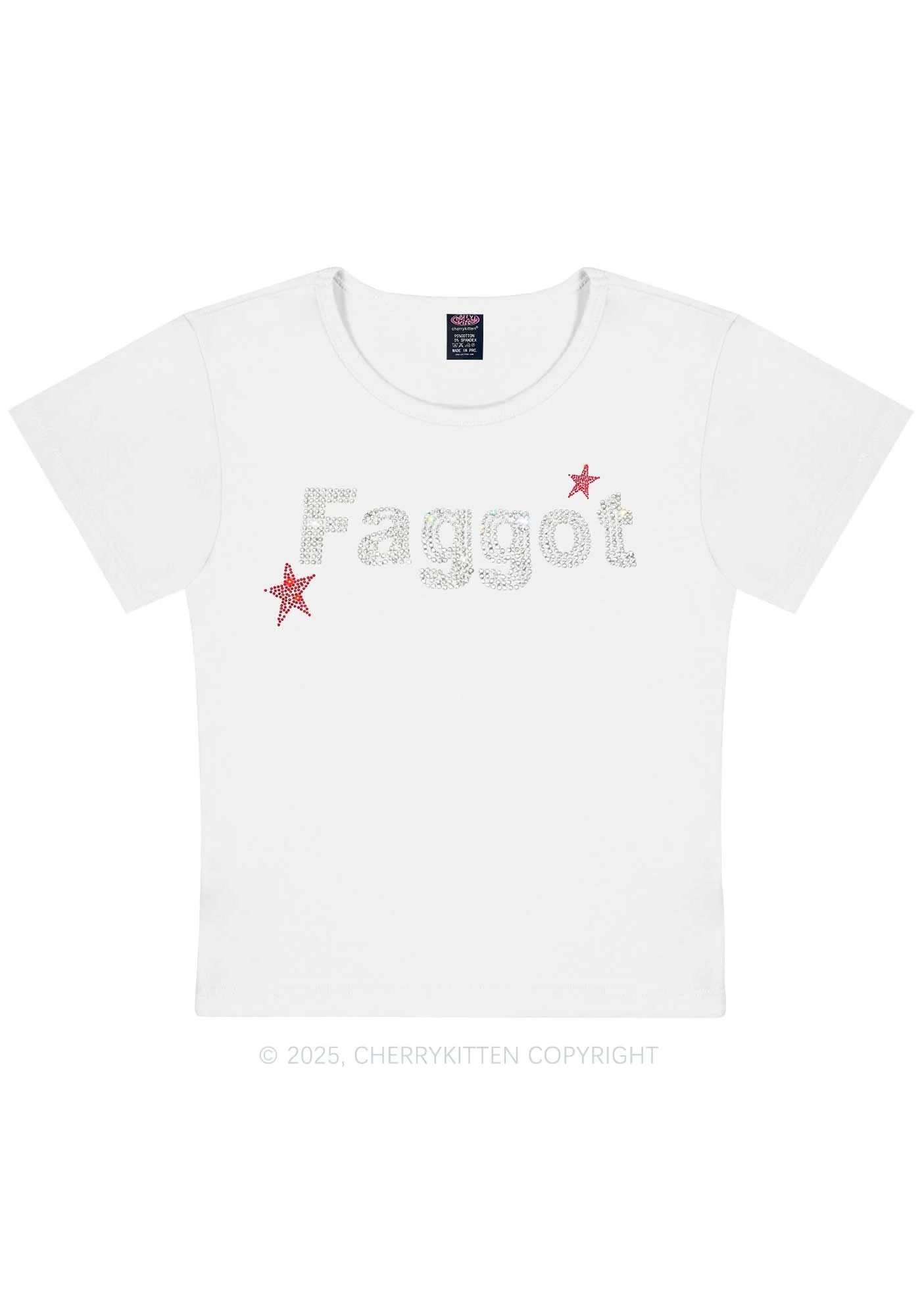 Rhinestone Faggot Pride Y2K Baby Tee Cherrykitten - Image 7