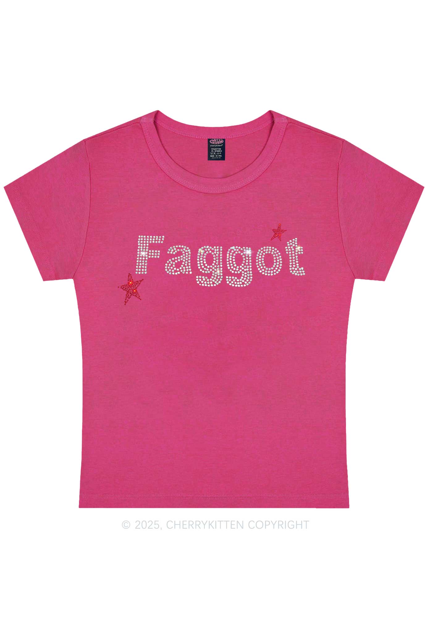 Rhinestone Faggot Pride Y2K Baby Tee Cherrykitten - Image 8