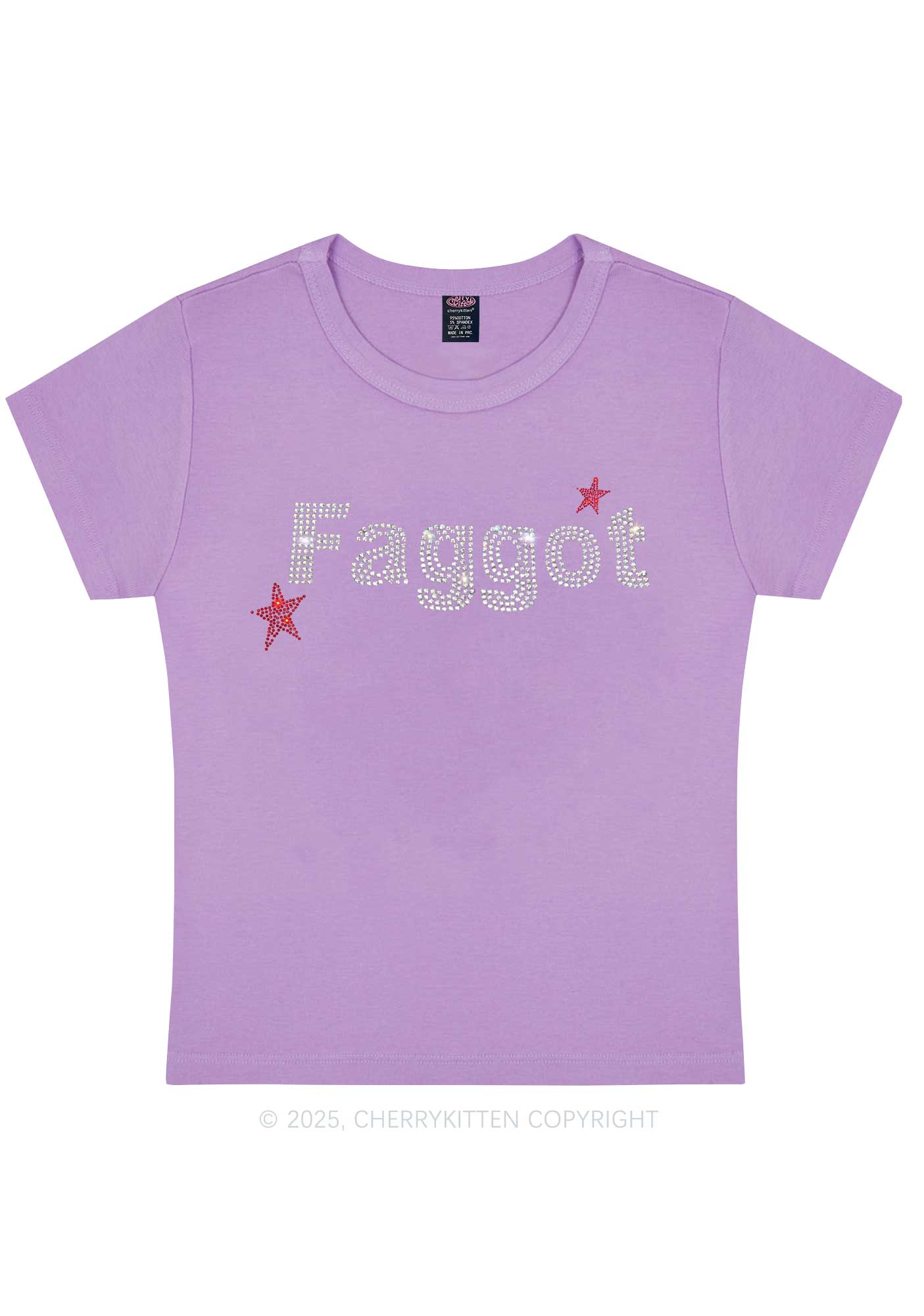 Rhinestone Faggot Pride Y2K Baby Tee Cherrykitten - Image 9