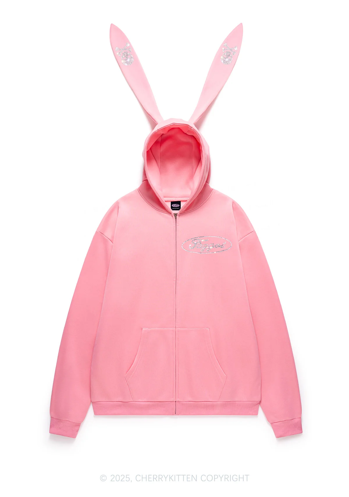 Rhinestone Faggot Pride Y2K Bunny Ear Zip Hoodie Cherrykitten - Image 4