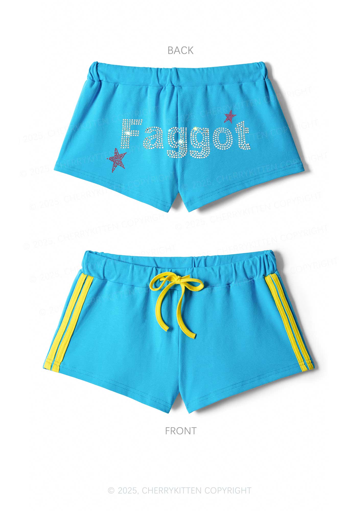 Rhinestone Faggot Pride Y2K Drawstring Mini Shorts Cherrykitten - Image 3