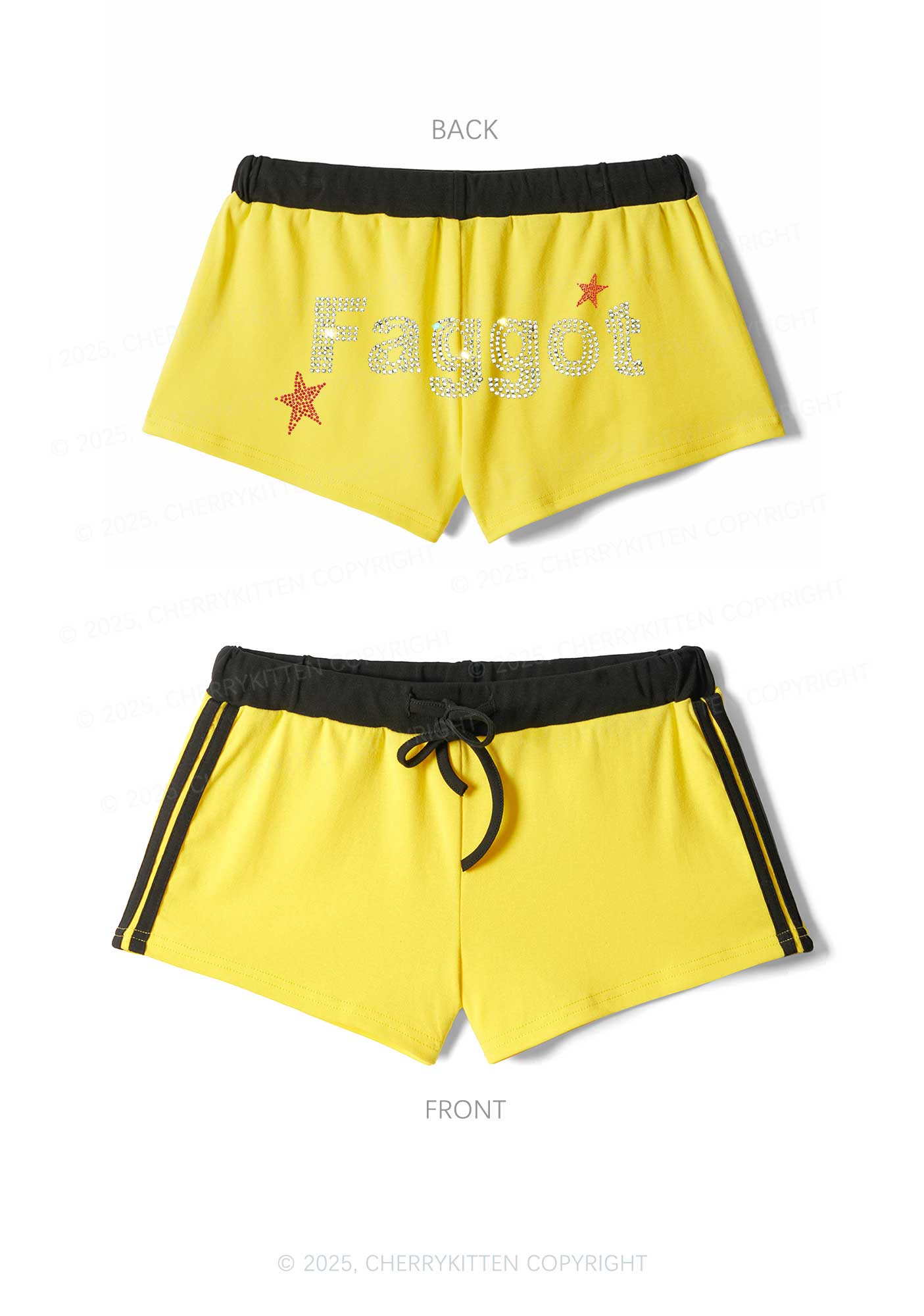 Rhinestone Faggot Pride Y2K Drawstring Mini Shorts Cherrykitten - Image 4