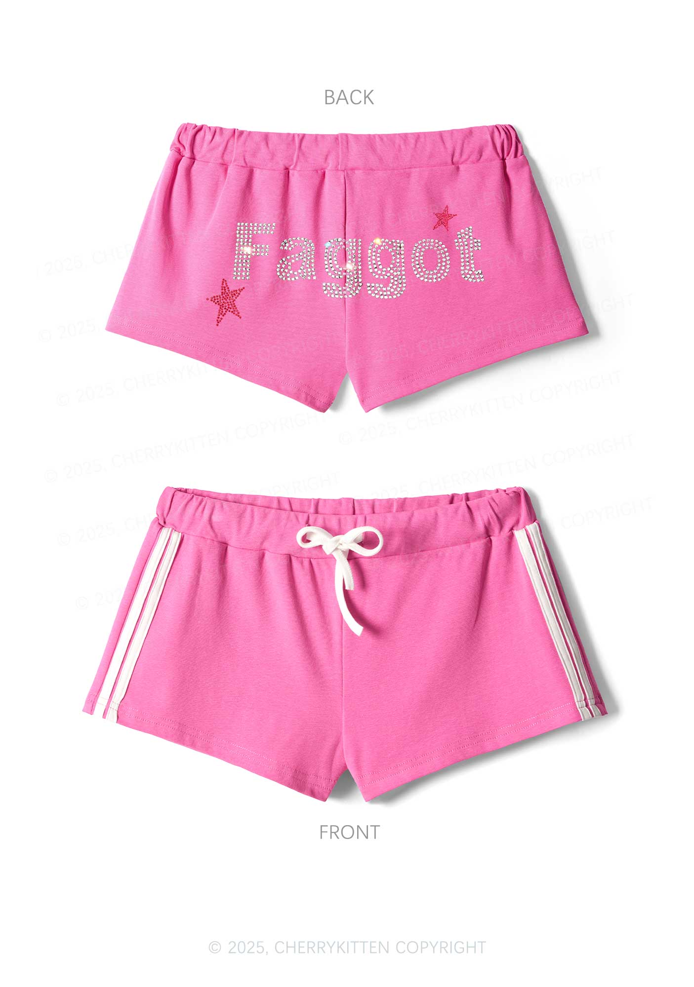 Rhinestone Faggot Pride Y2K Drawstring Mini Shorts Cherrykitten - Image 5