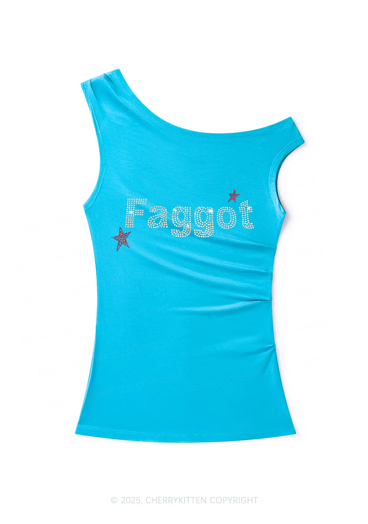 Rhinestone Faggot Pride Y2K Off Shoulder Tank Top Cherrykitten - Image 2