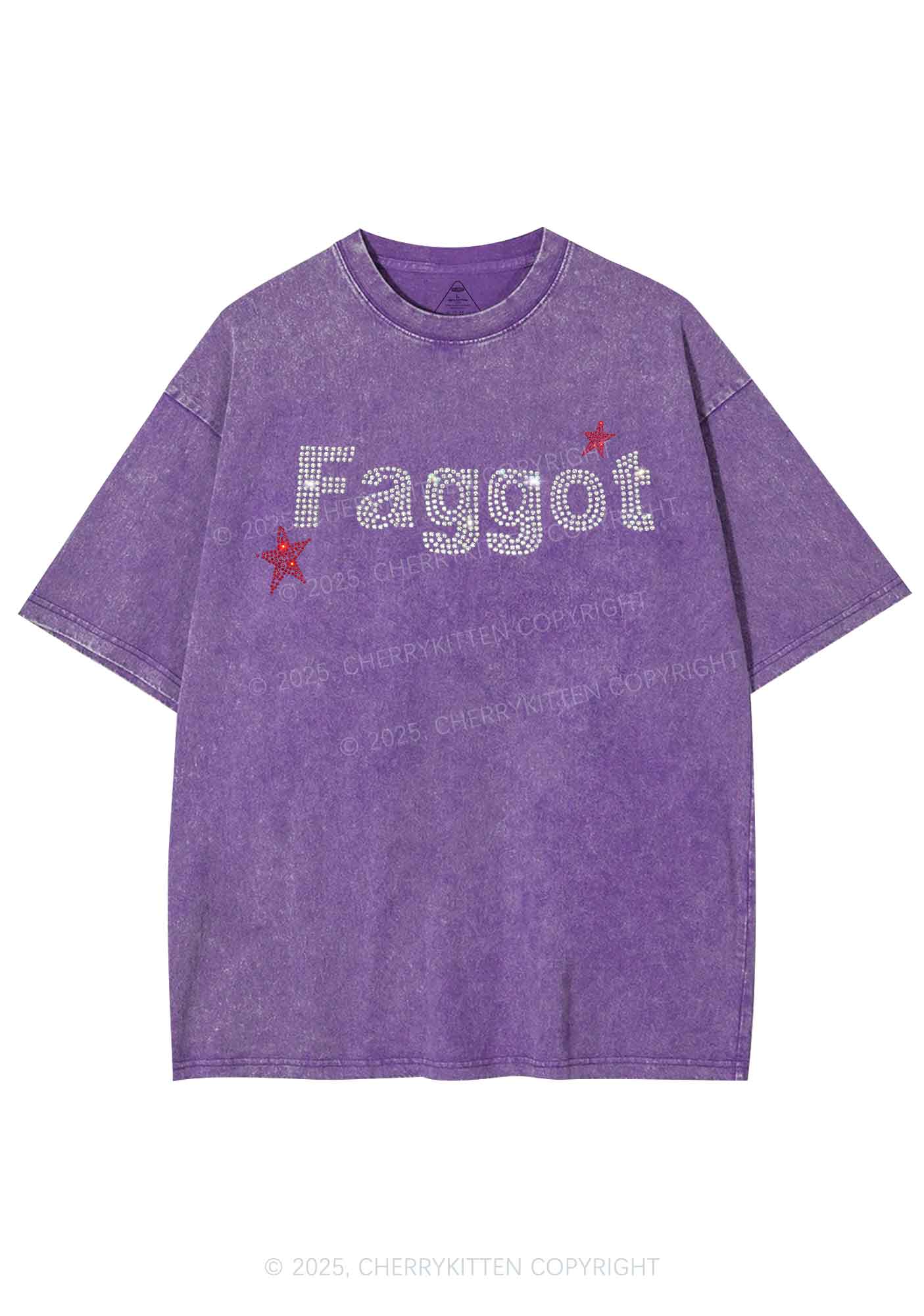 Rhinestone Faggot Pride Y2K Shirts Washed Tee Cherrykitten - Image 4