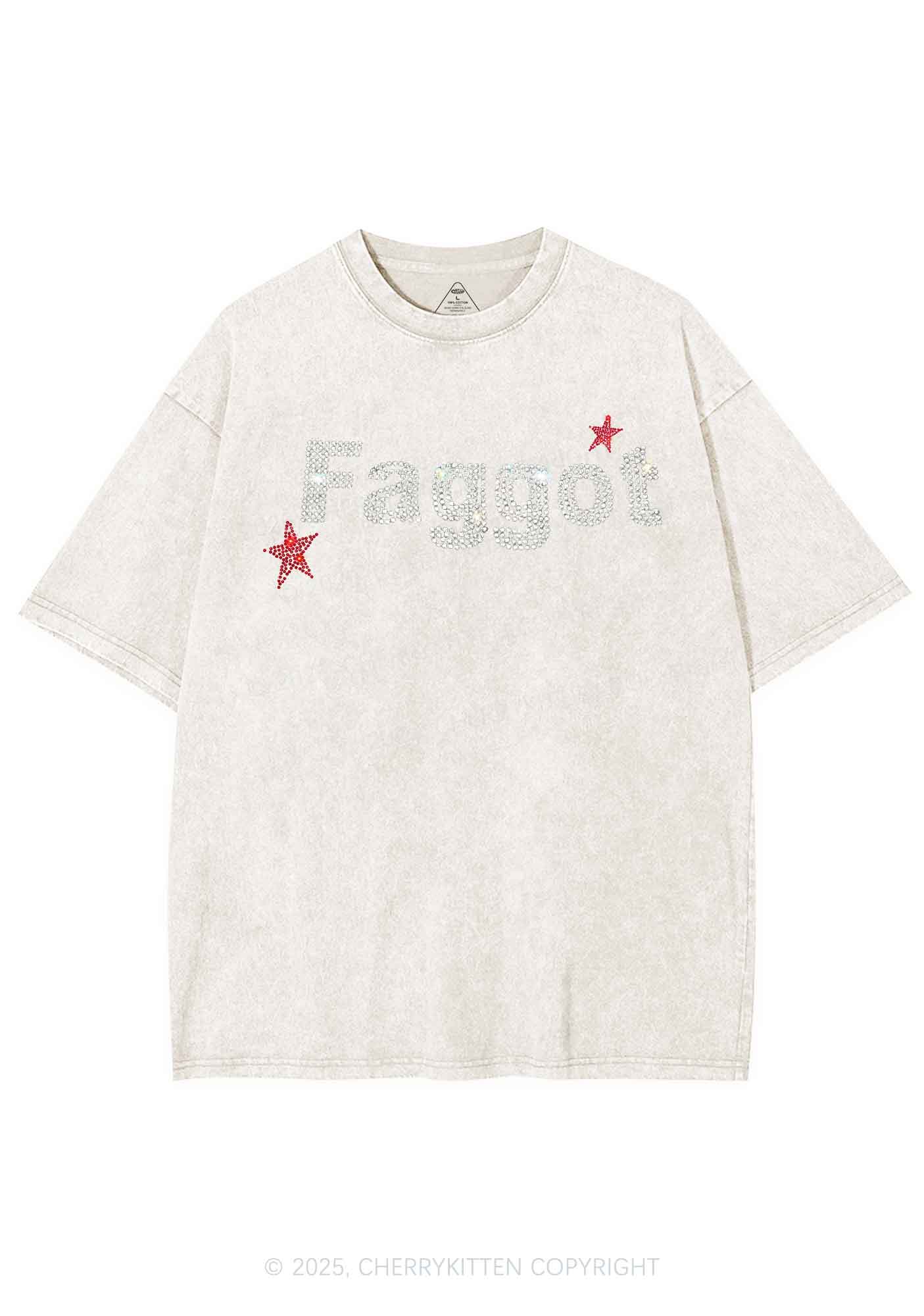 Rhinestone Faggot Pride Y2K Shirts Washed Tee Cherrykitten - Image 8
