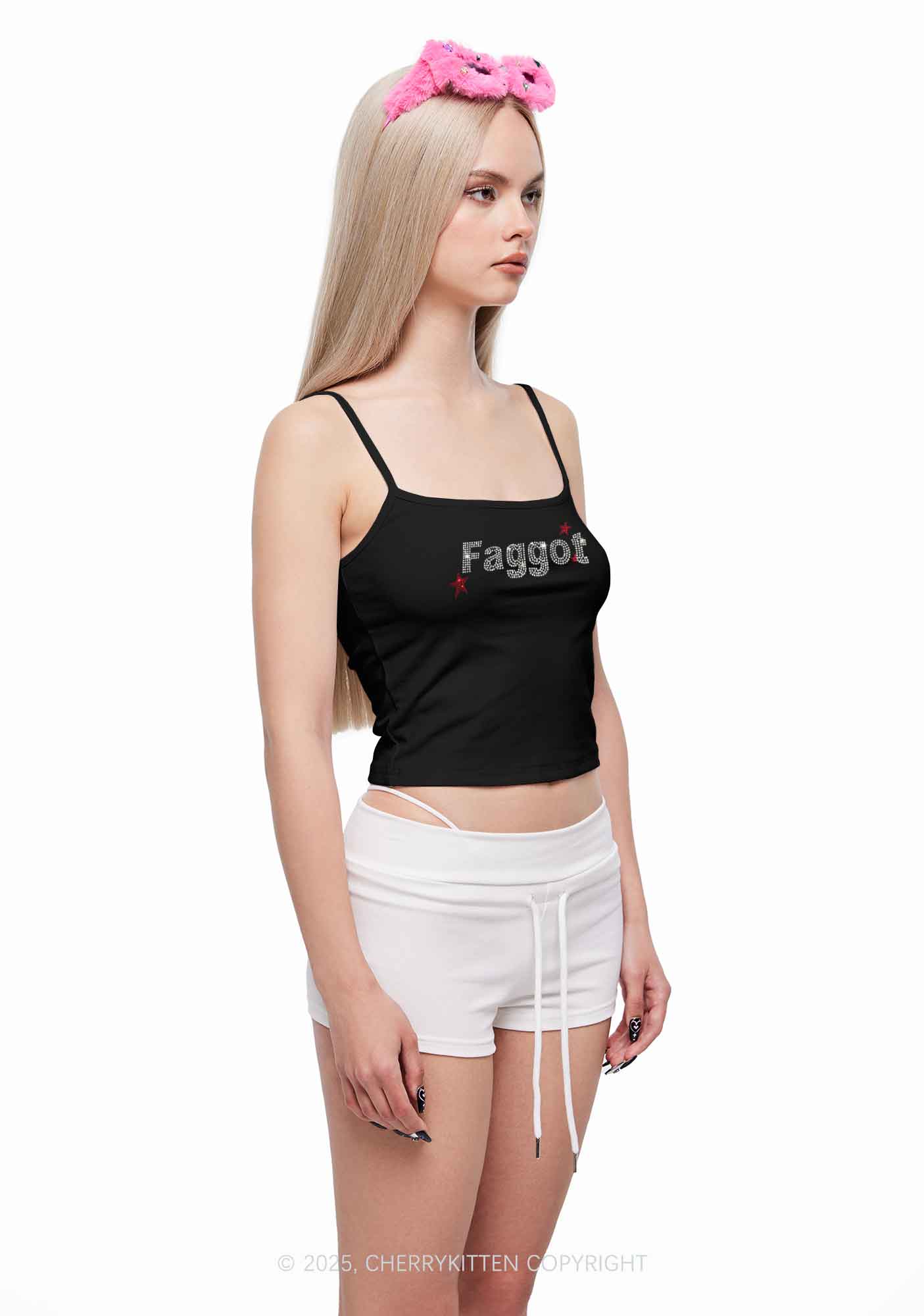 Rhinestone Faggot Pride Y2K Spaghetti Strap Cami Cherrykitten - Image 2
