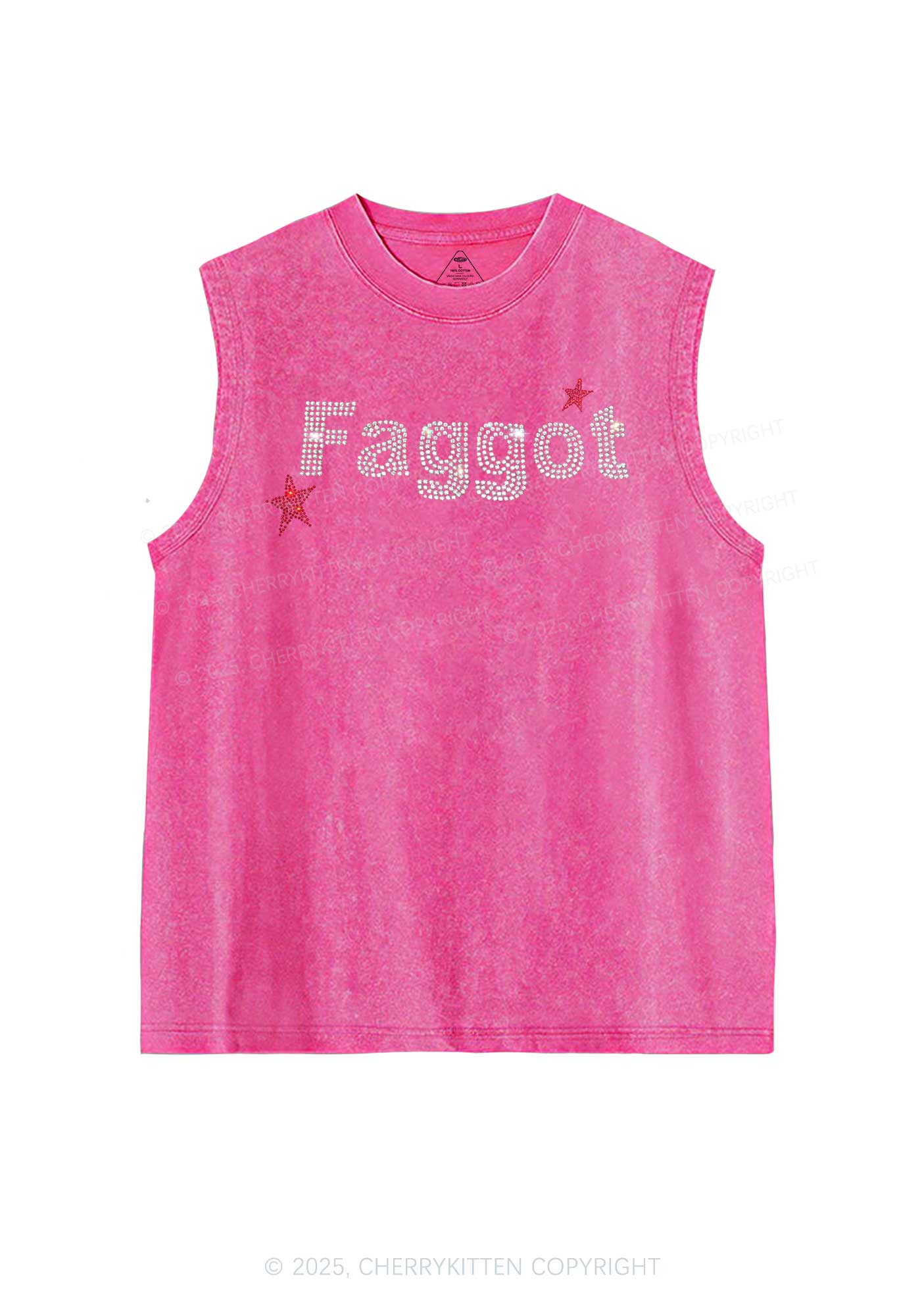 Rhinestone Faggot Pride Y2K Washed Muscle Tank Cherrykitten - Image 3
