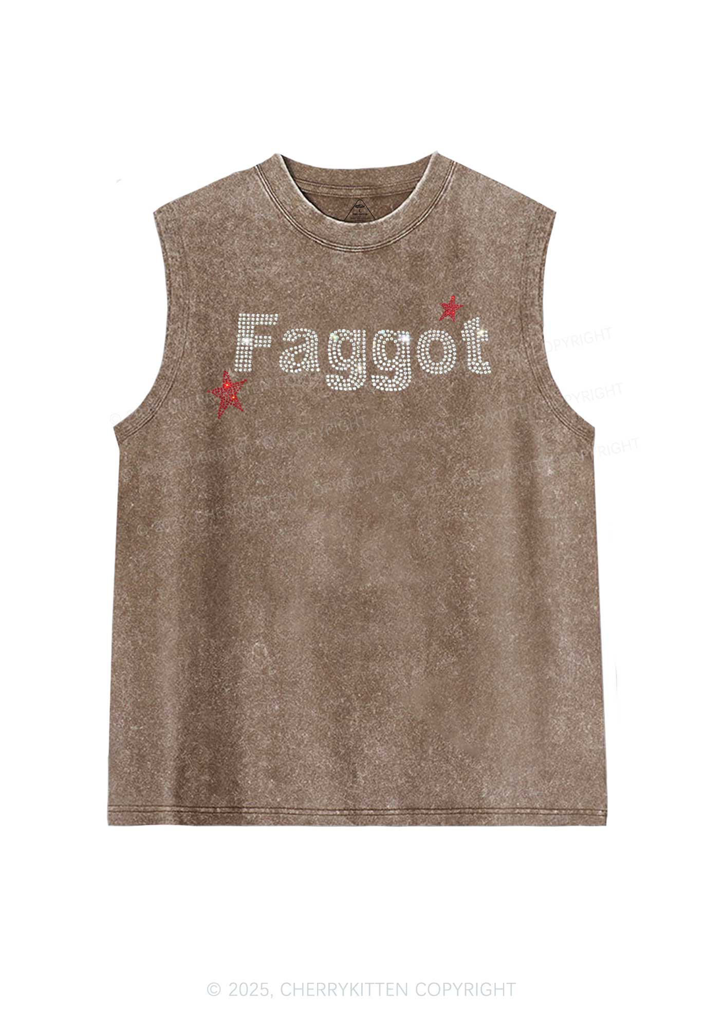 Rhinestone Faggot Pride Y2K Washed Muscle Tank Cherrykitten - Image 4