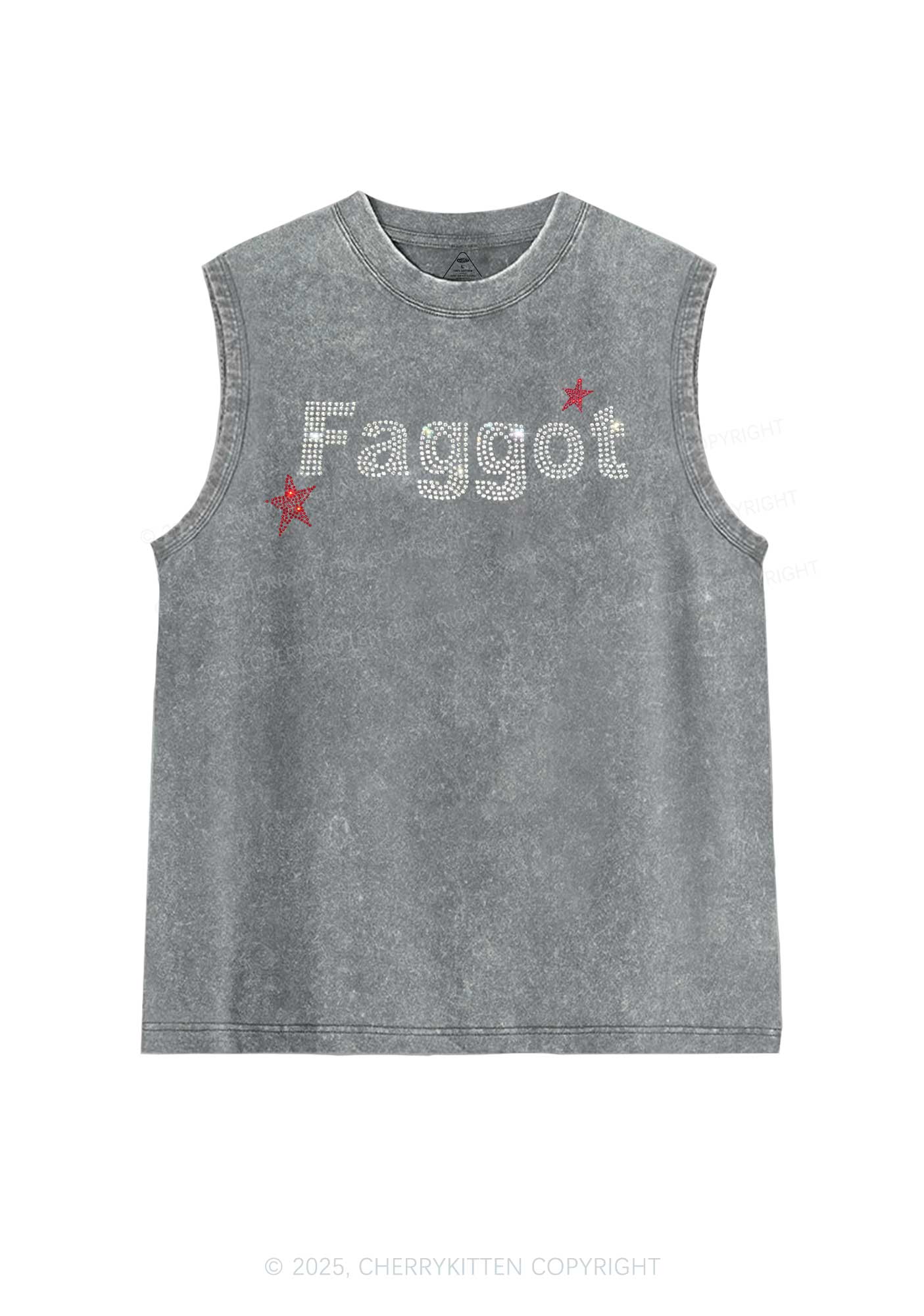 Rhinestone Faggot Pride Y2K Washed Muscle Tank Cherrykitten - Image 5