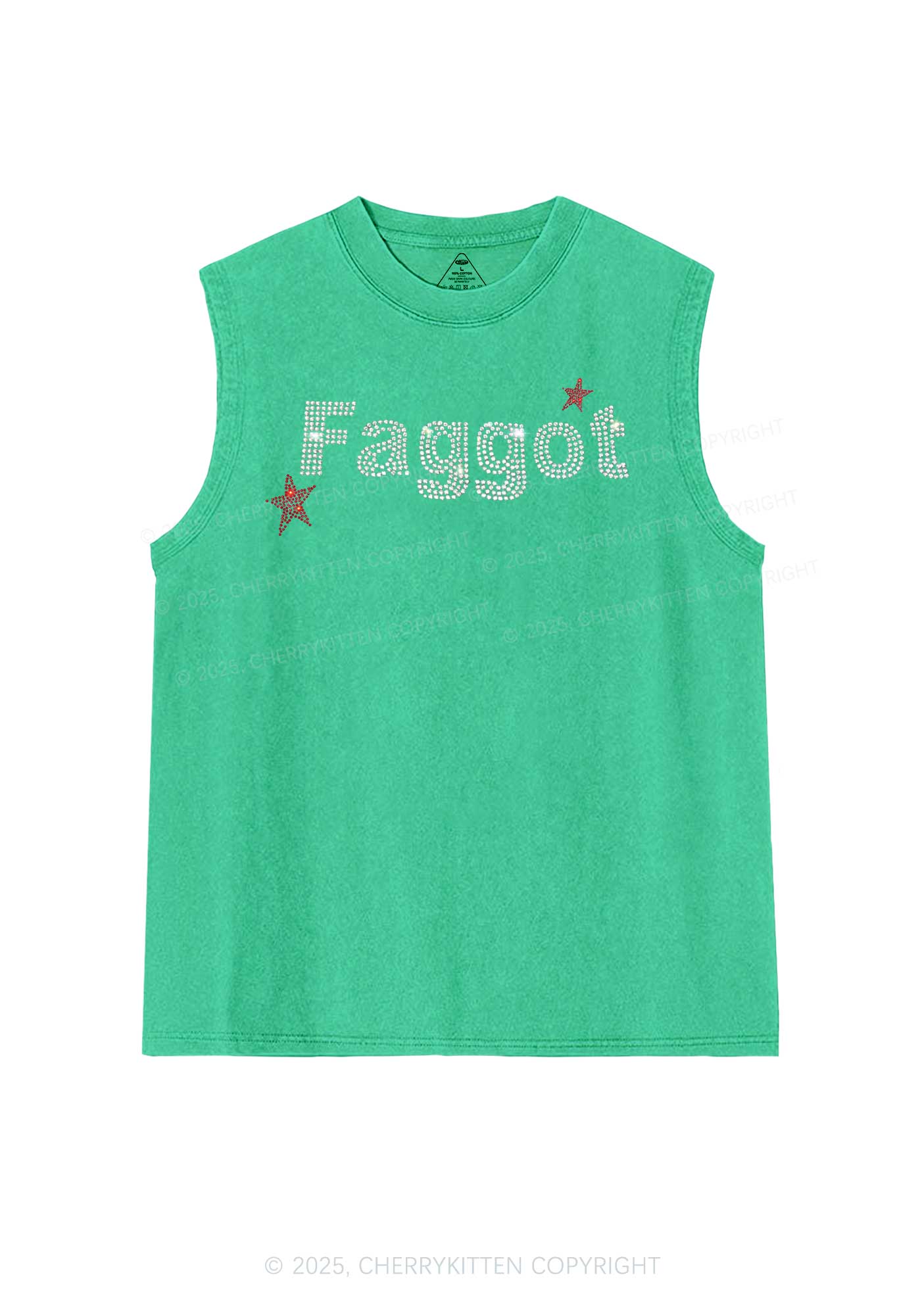 Rhinestone Faggot Pride Y2K Washed Muscle Tank Cherrykitten - Image 6