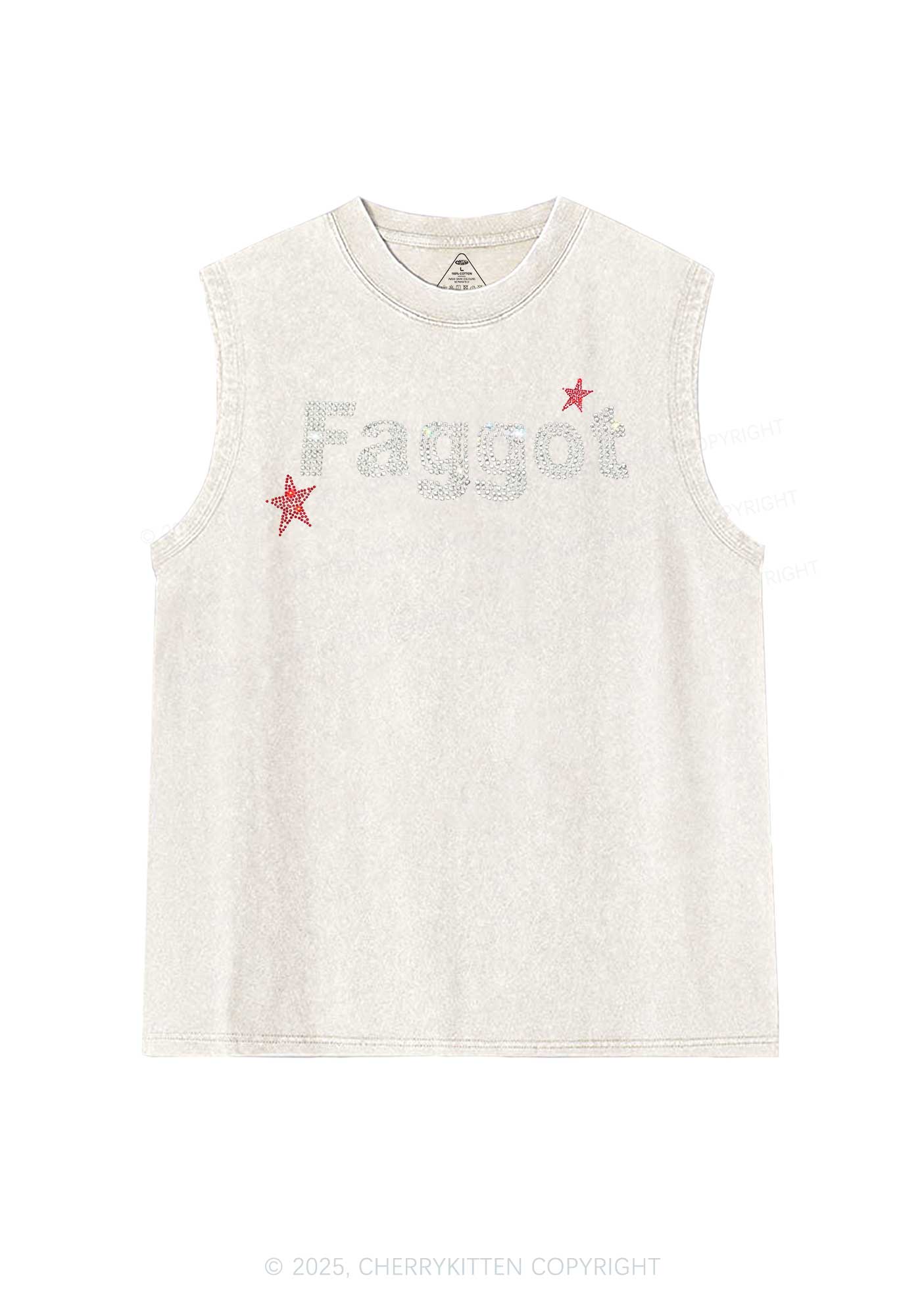 Rhinestone Faggot Pride Y2K Washed Muscle Tank Cherrykitten - Image 7