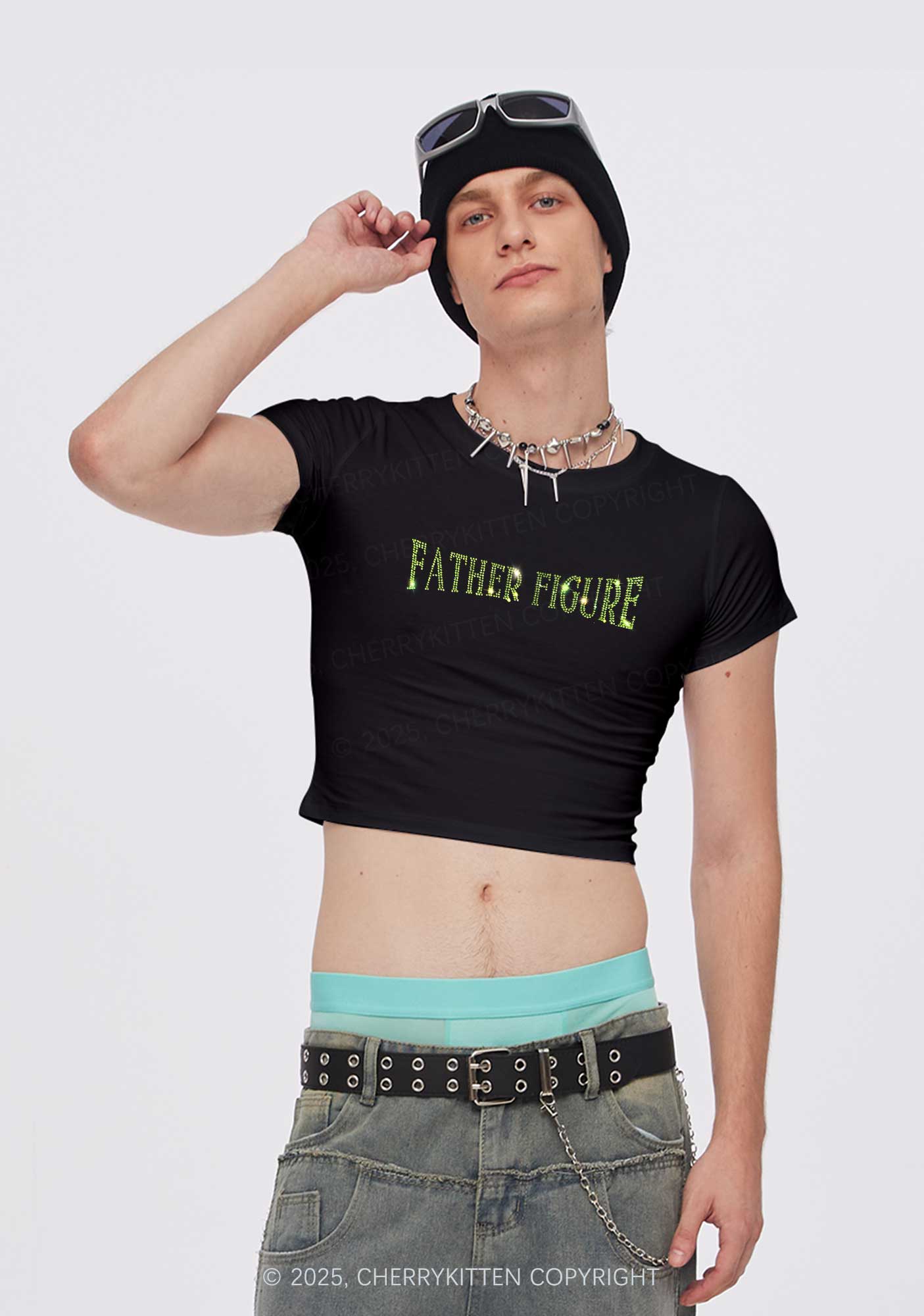 Rhinestone Father Figure Y2K Baby Tee Cherrykitten - Image 2
