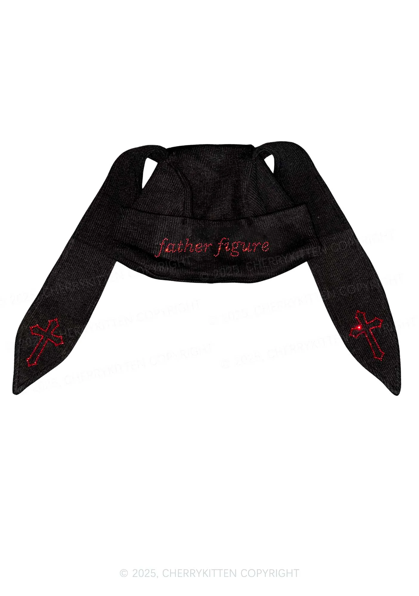 Rhinestone Father Figure Y2K Bunny Ear Knitted Hat Cherrykitten - Image 2