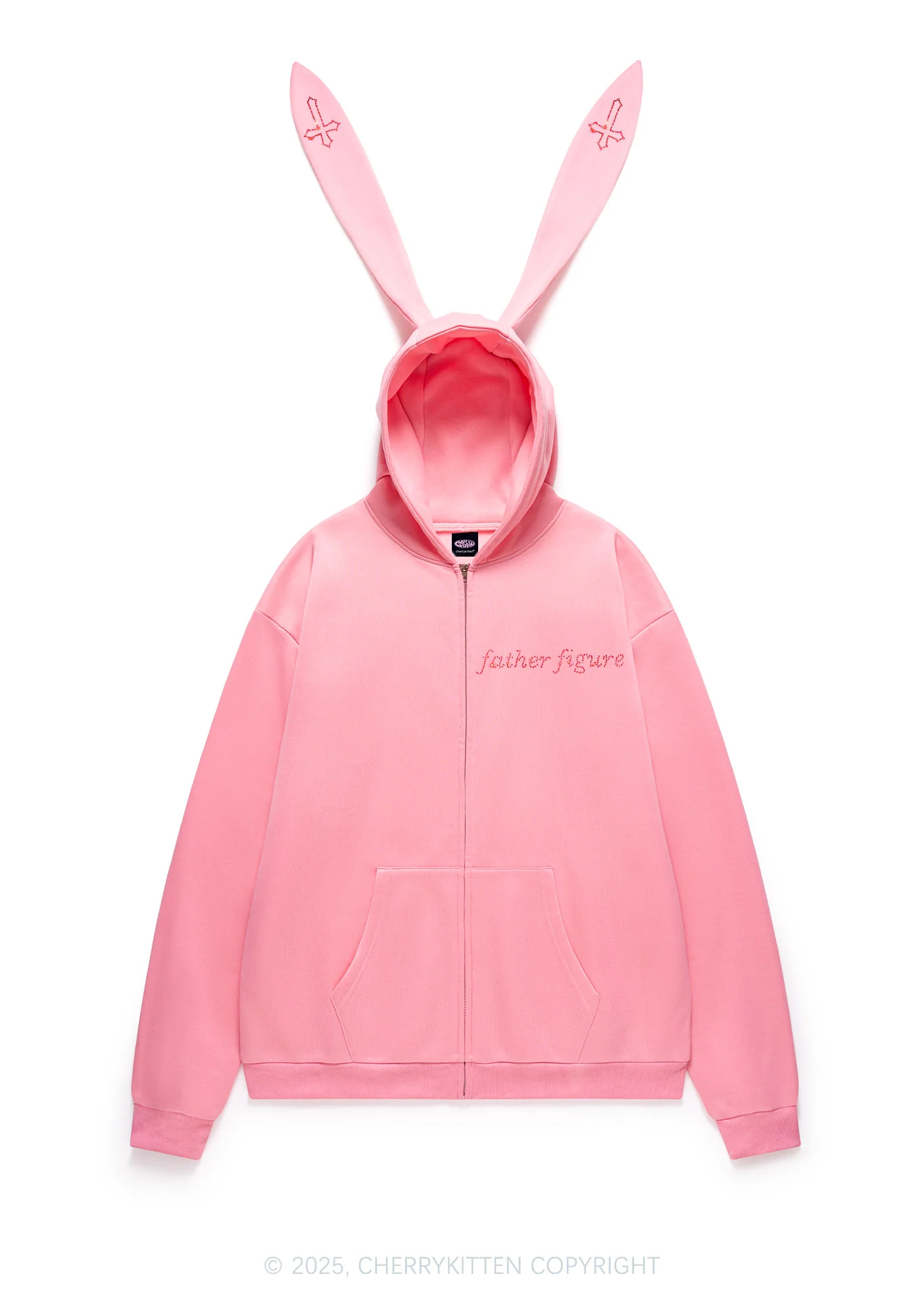 Rhinestone Father Figure Y2K Bunny Ear Zip Hoodie Cherrykitten - Image 4