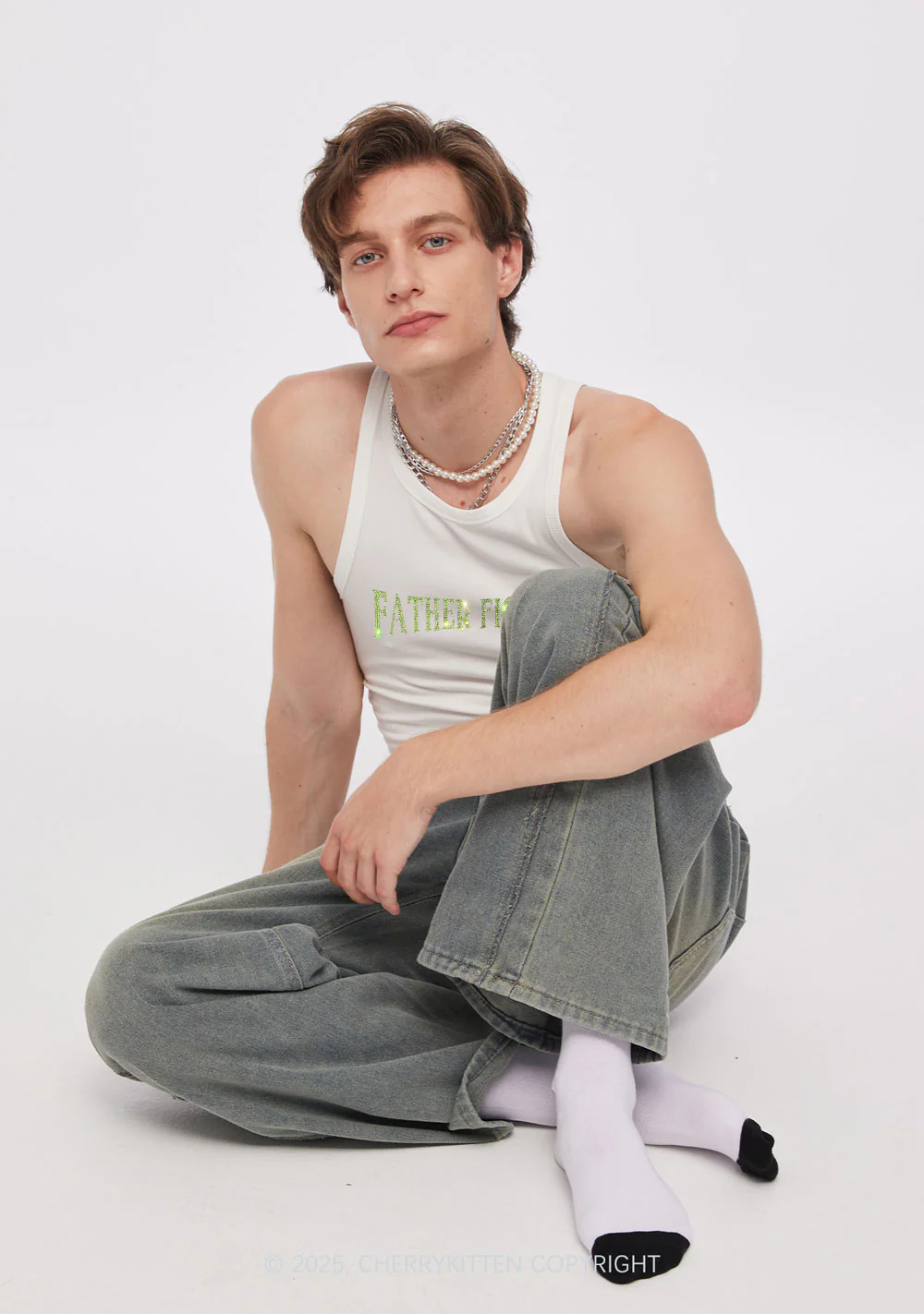Rhinestone Father Figure Y2K Crop Tank Top Cherrykitten - Image 2