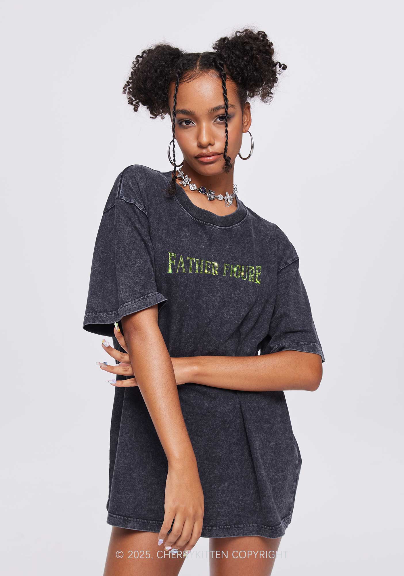 Rhinestone Father Figure Y2K Shirts Washed Tee Cherrykitten - Image 2