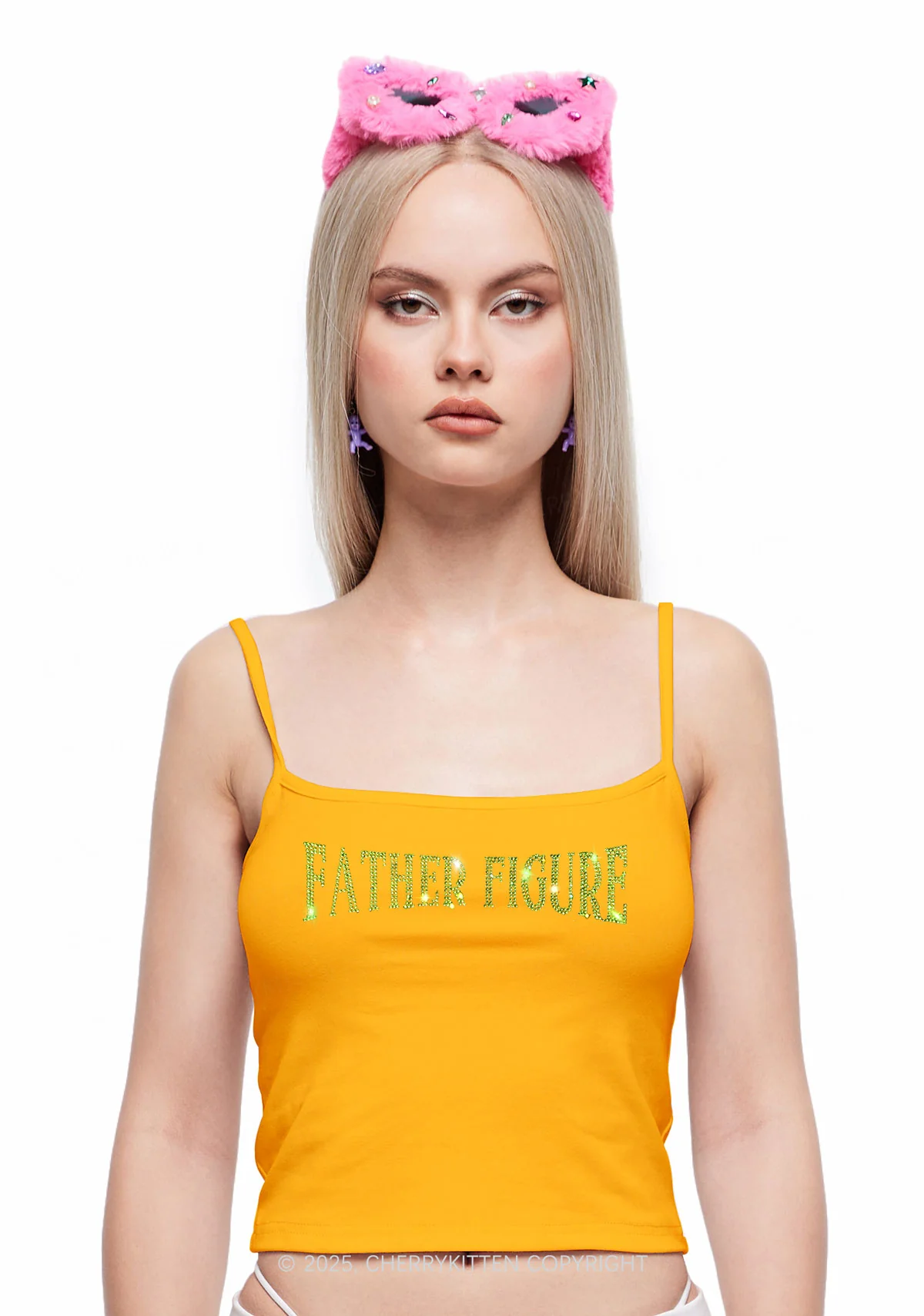 Rhinestone Father Figure Y2K Spaghetti Strap Cami Cherrykitten - Image 2