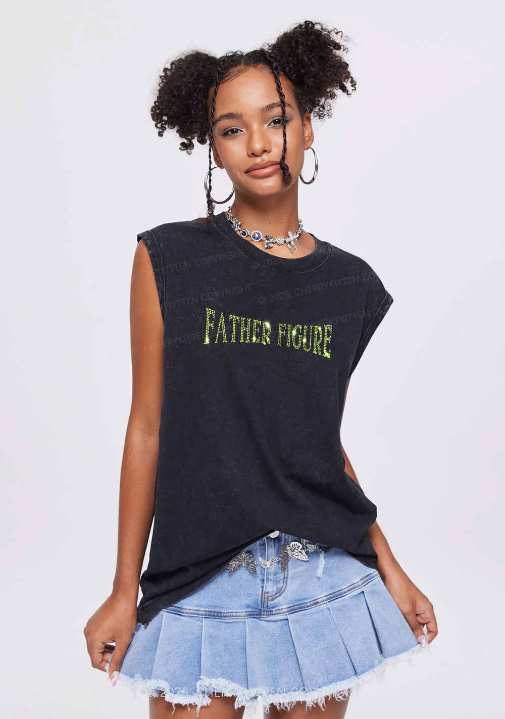 Rhinestone Father Figure Y2K Washed Muscle Tank Cherrykitten - Image 2