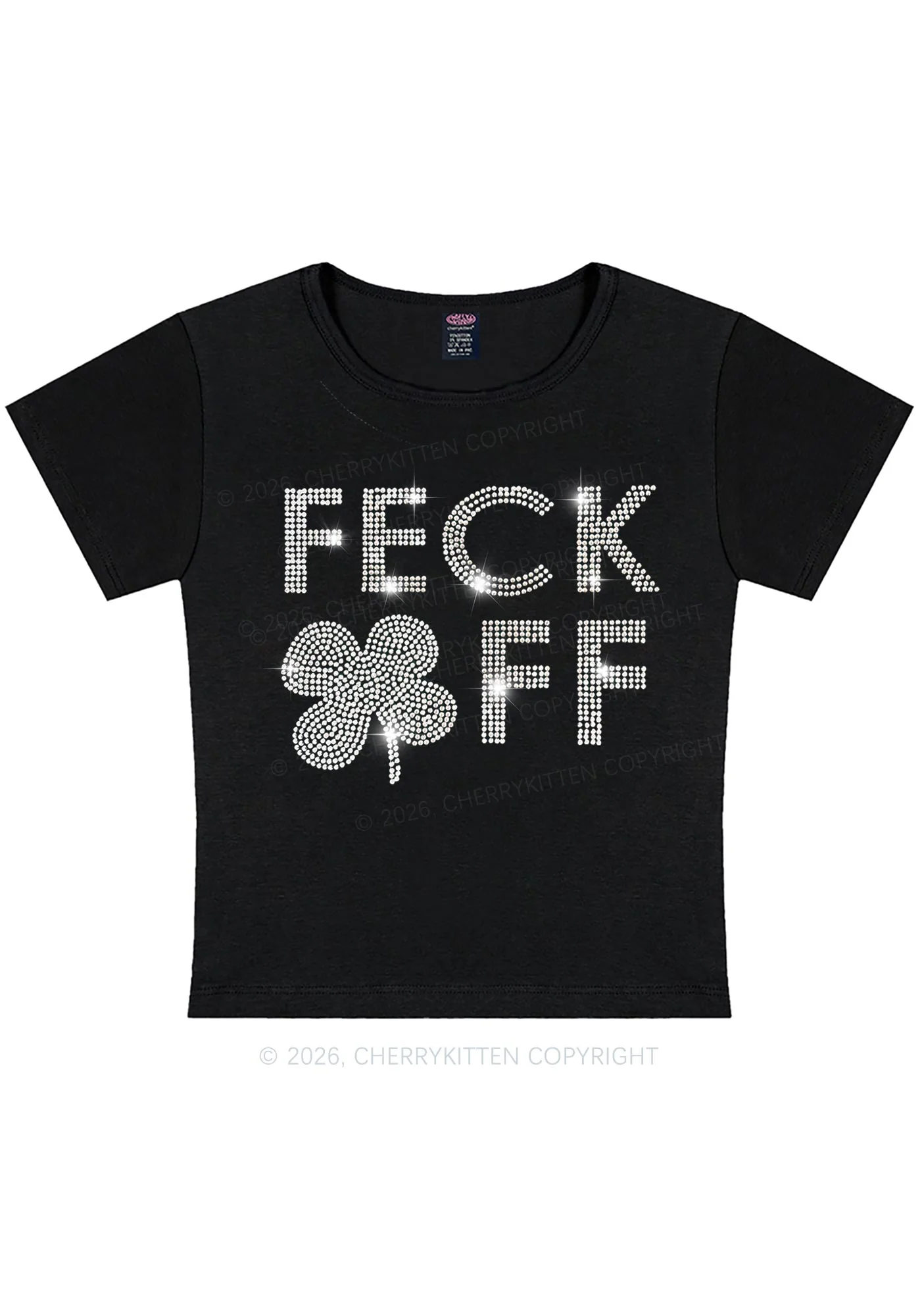 Rhinestone Feck Off St Patricks Y2K Baby Tee Cherrykitten - Image 3
