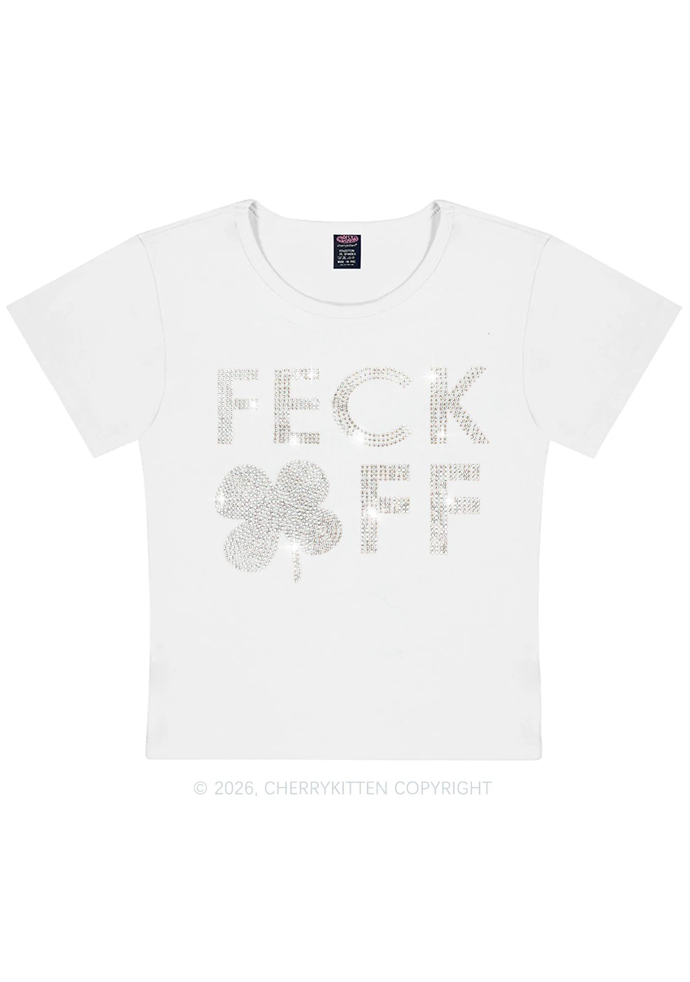 Rhinestone Feck Off St Patricks Y2K Baby Tee Cherrykitten - Image 4