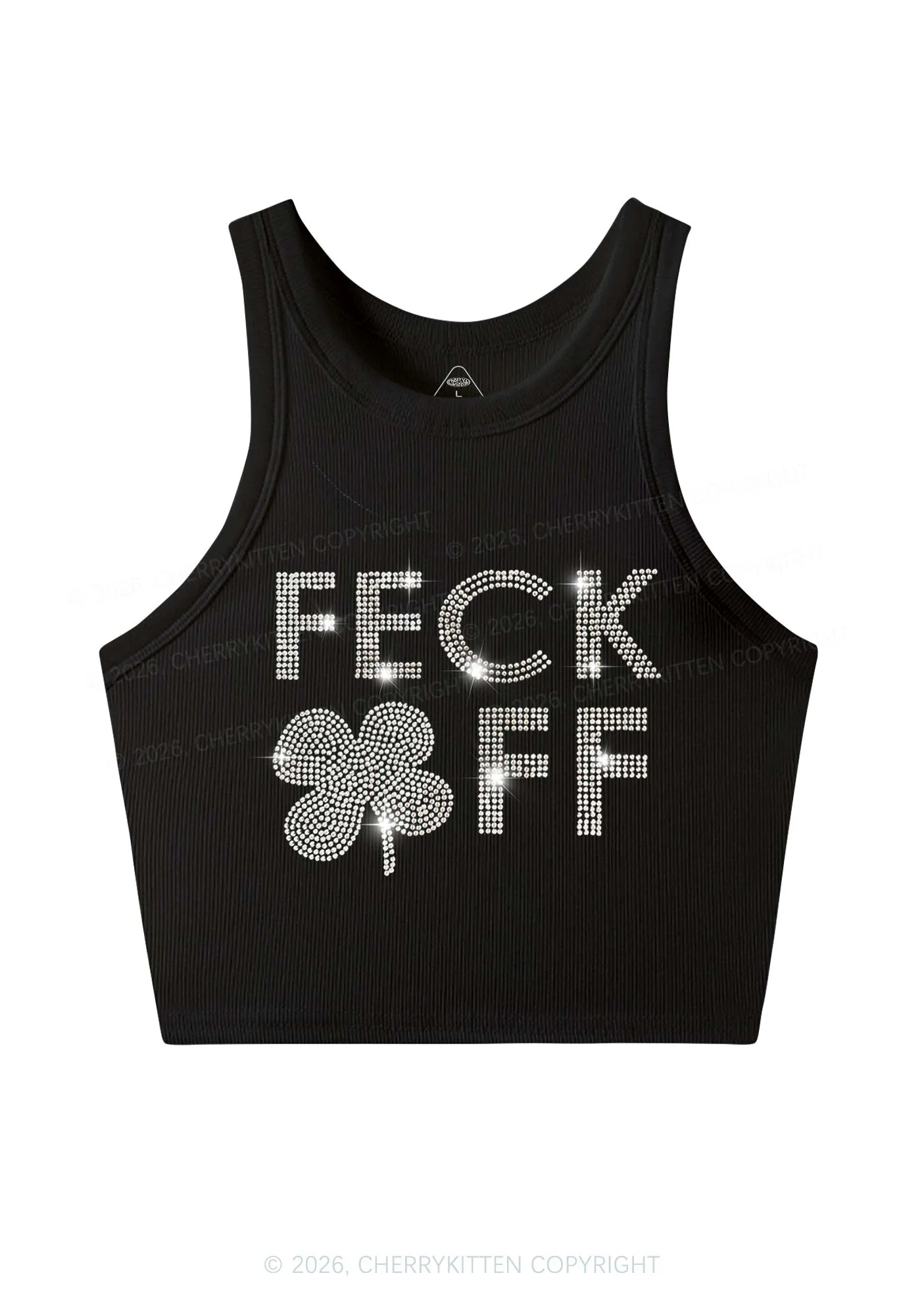 Rhinestone Feck Off St Patricks Y2K Crop Tank Top Cherrykitten - Image 3