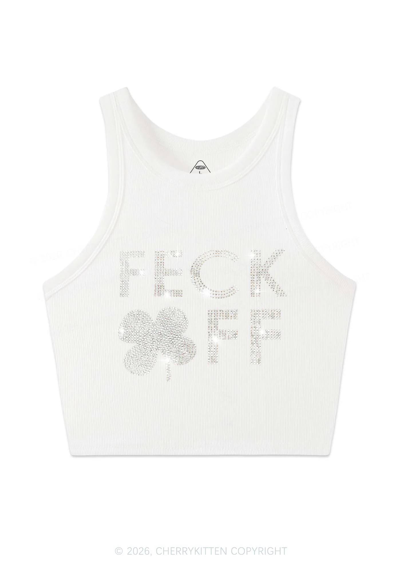 Rhinestone Feck Off St Patricks Y2K Crop Tank Top Cherrykitten - Image 4