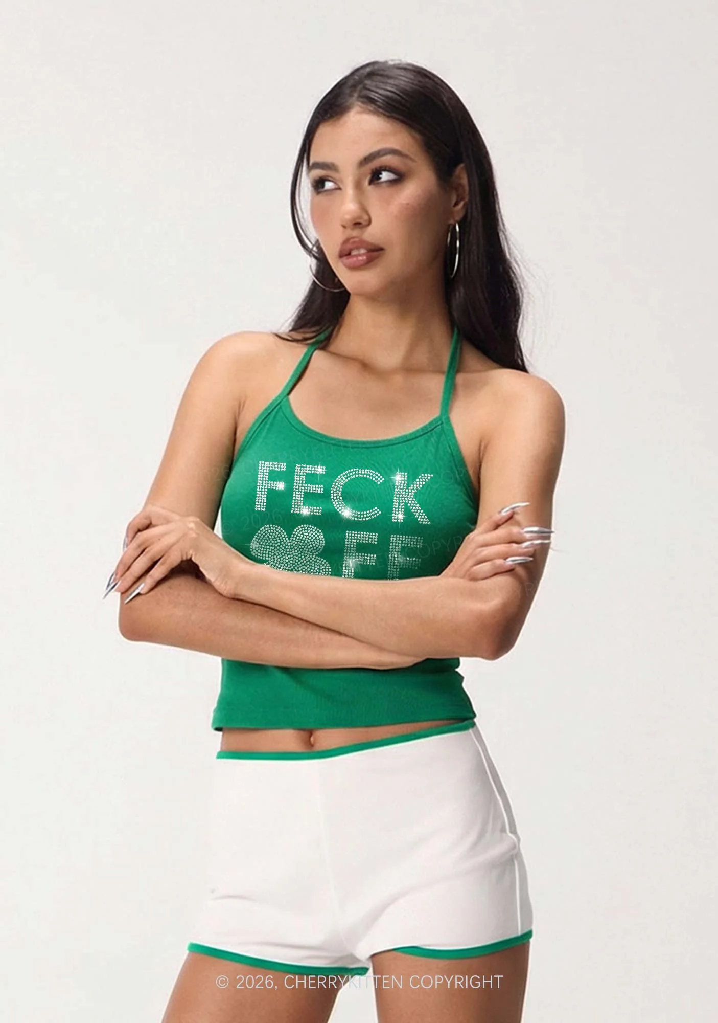 Rhinestone Feck Off St Patricks Y2K Halter Neck Cami Cherrykitten - Image 2