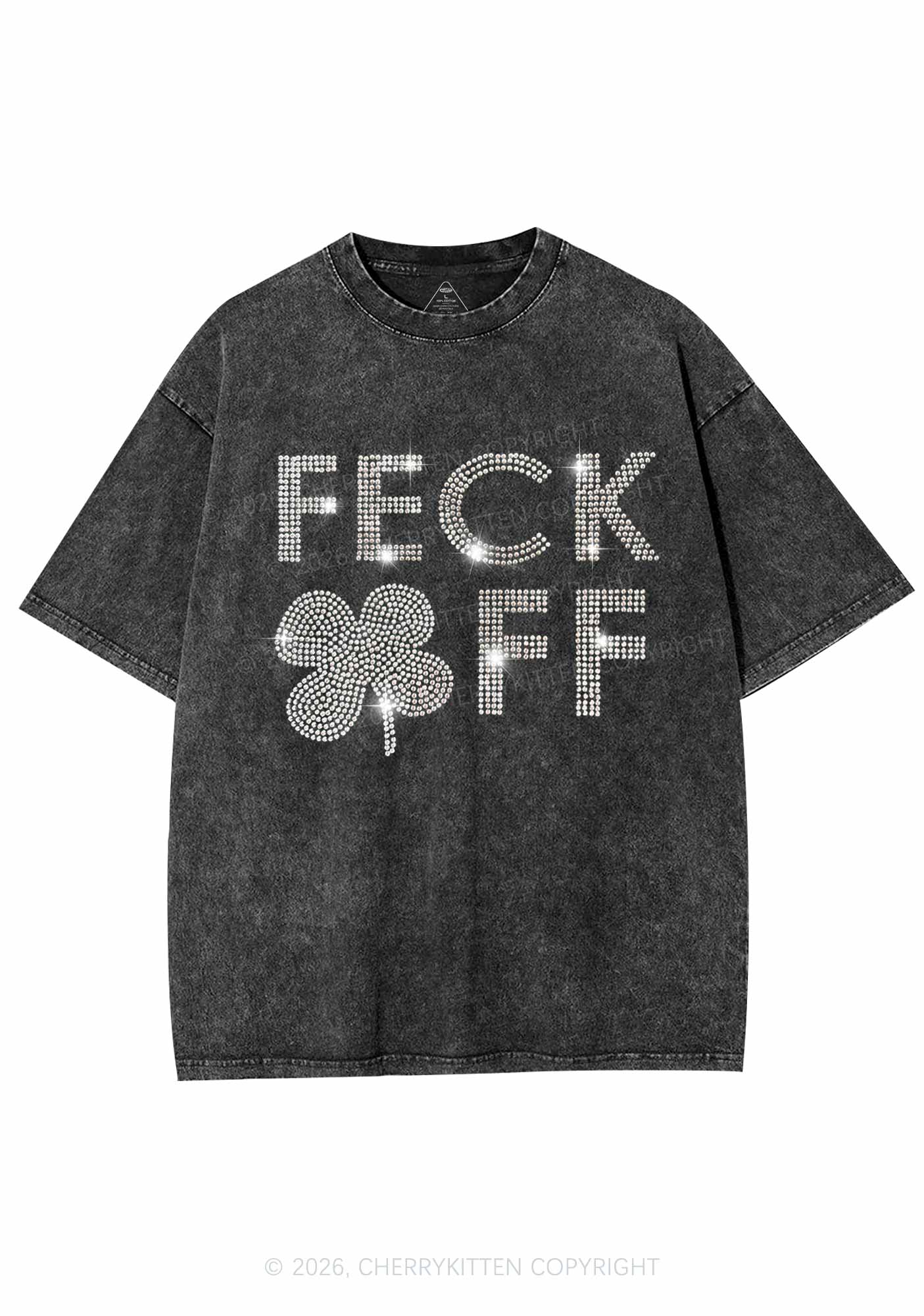 Rhinestone Feck Off St Patricks Y2K Shirts Washed Tee Cherrykitten - Image 3
