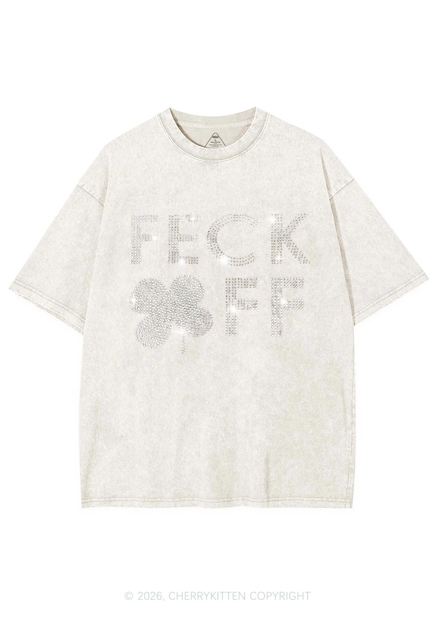 Rhinestone Feck Off St Patricks Y2K Shirts Washed Tee Cherrykitten - Image 4