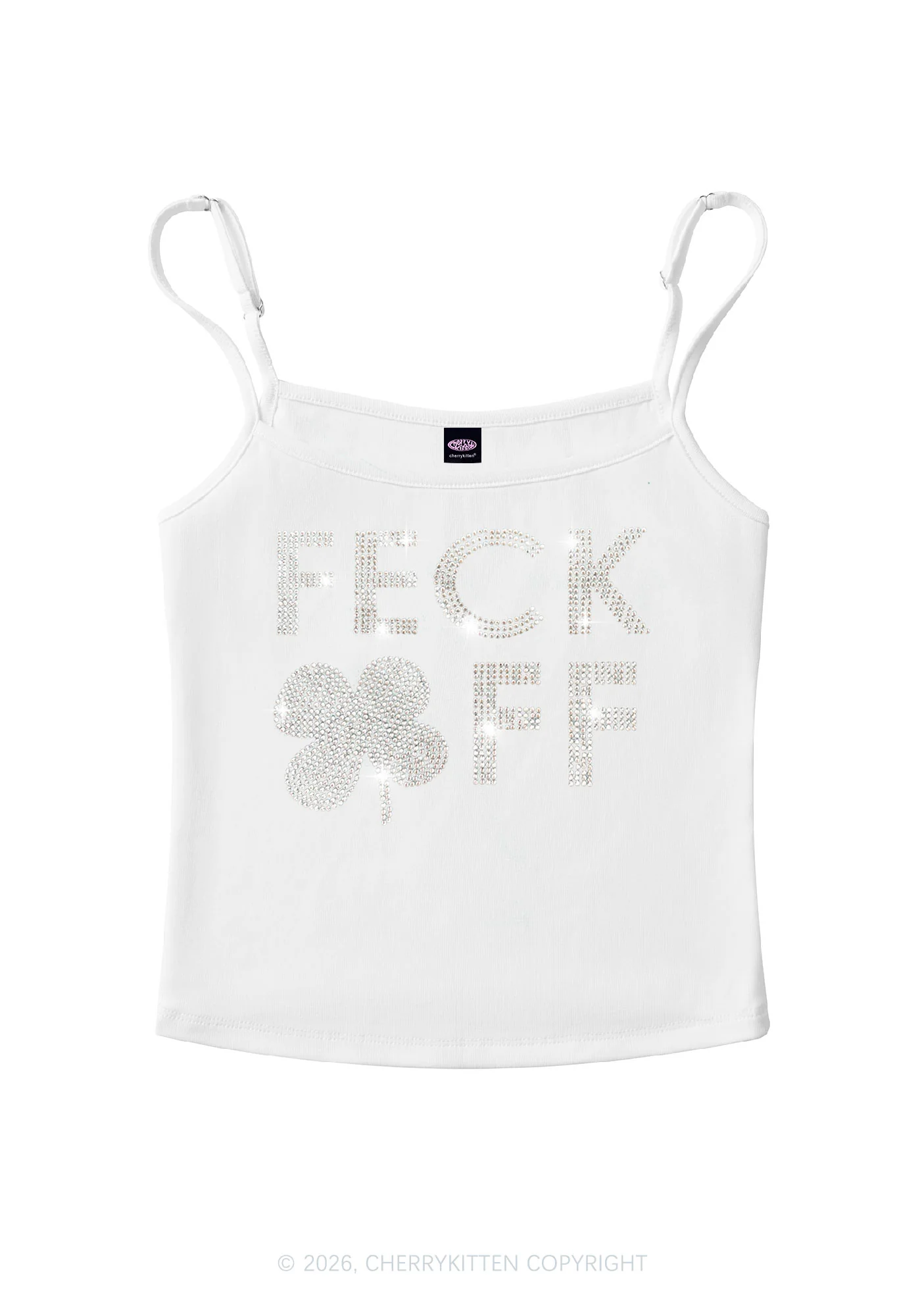 Rhinestone Feck Off St Patricks Y2K Spaghetti Strap Cami Cherrykitten - Image 3