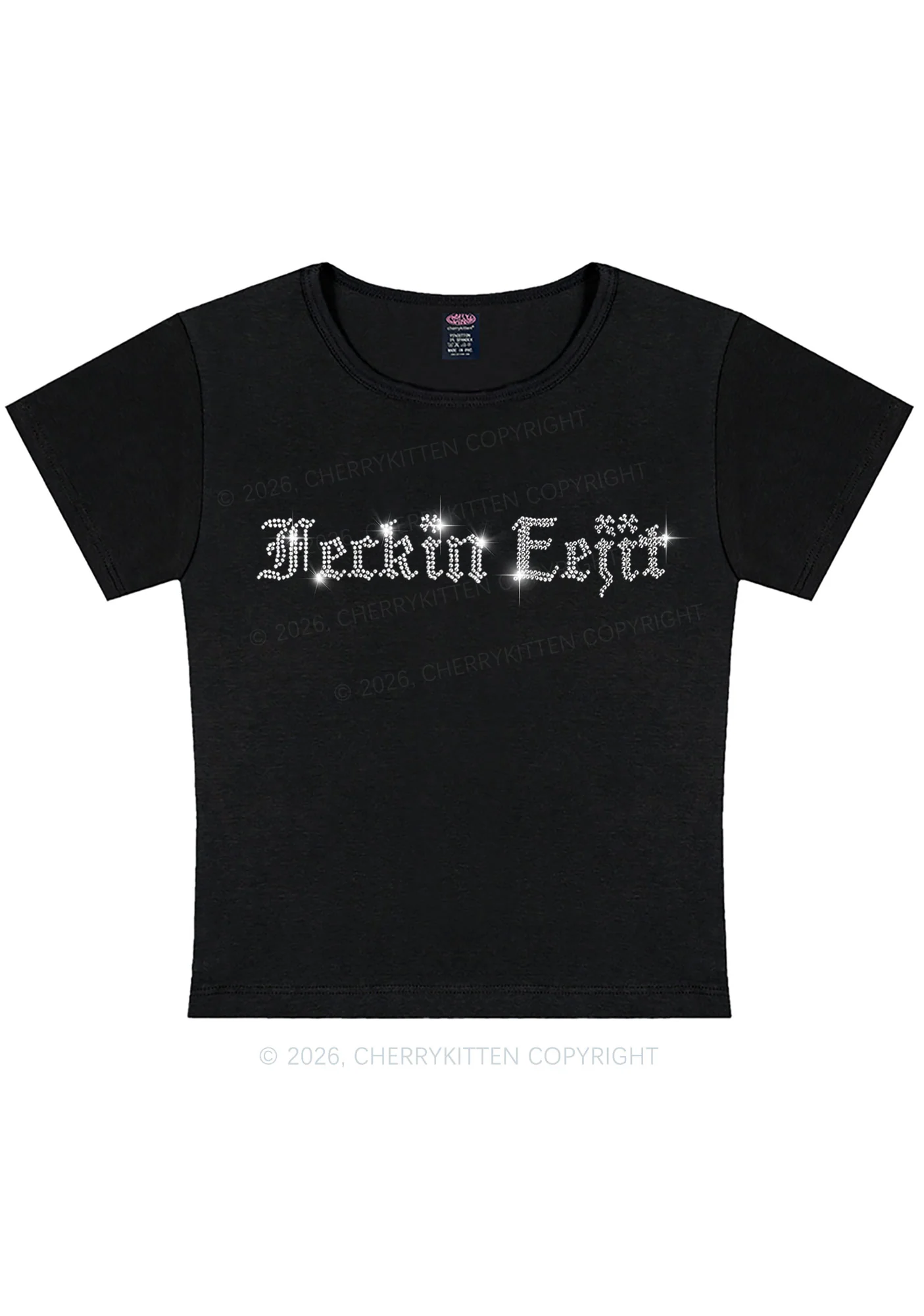 Rhinestone Feckin Eejit St Patricks Y2K Baby Tee Cherrykitten - Image 3