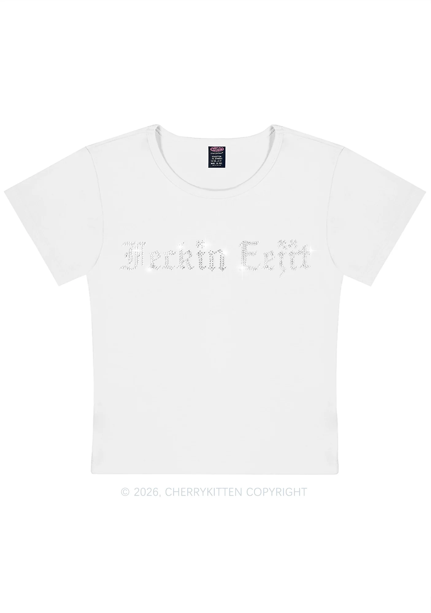 Rhinestone Feckin Eejit St Patricks Y2K Baby Tee Cherrykitten - Image 4