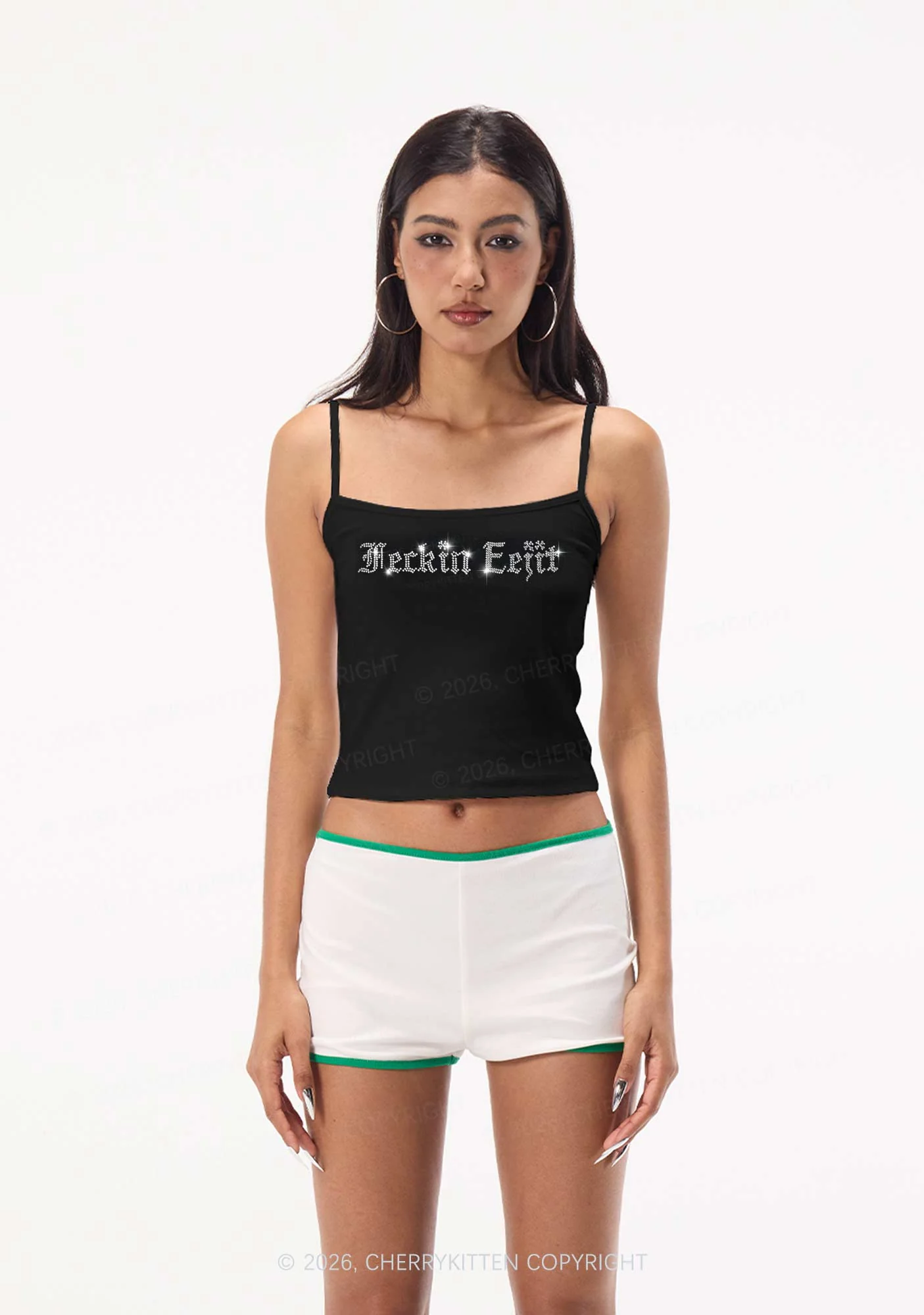 Rhinestone Feckin Eejit St Patricks Y2K Spaghetti Strap Cami Cherrykitten - Image 2